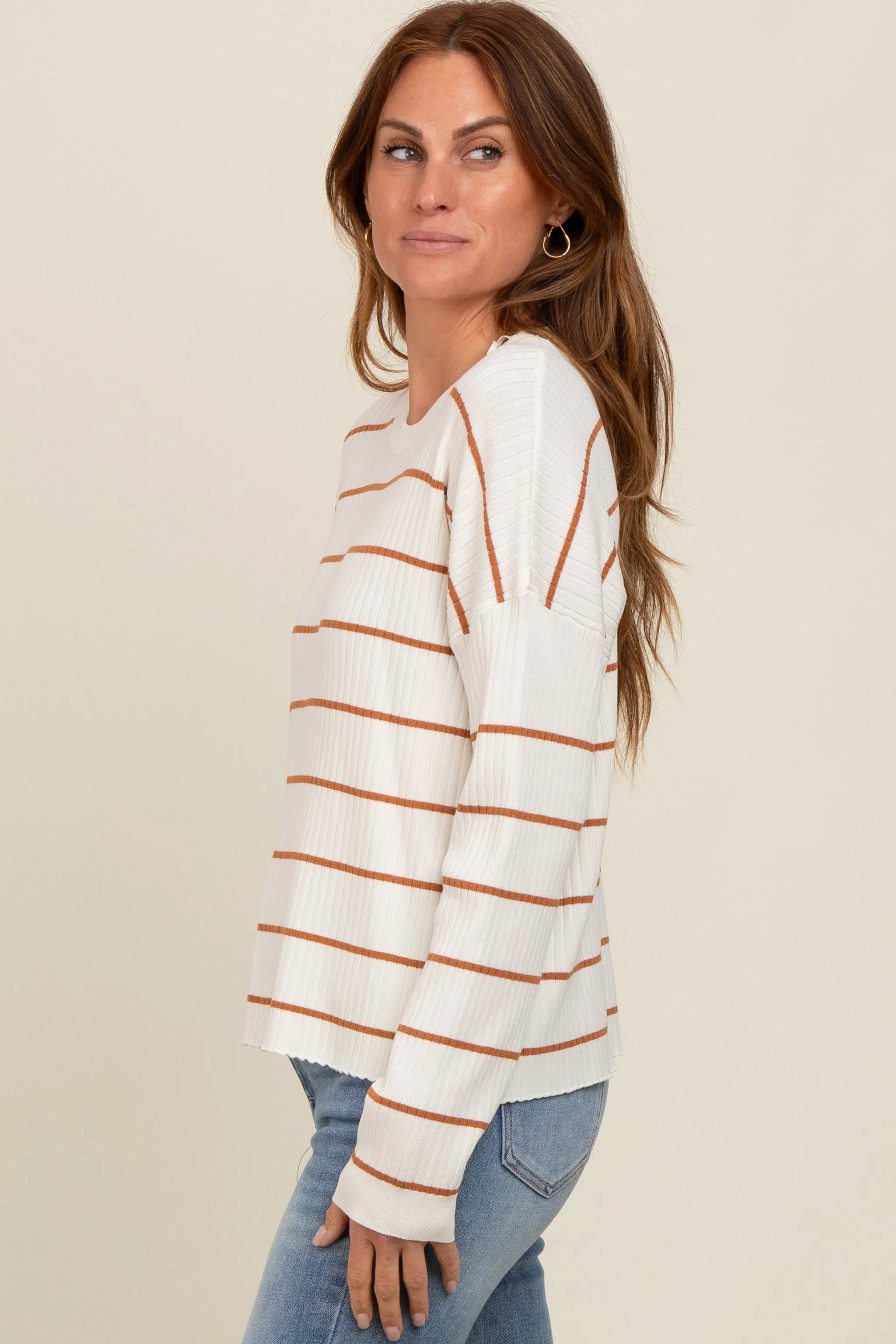 Cream Striped Ribbed Knit Long Sleeve Top sold by Pinkblush product image thumbnail 3