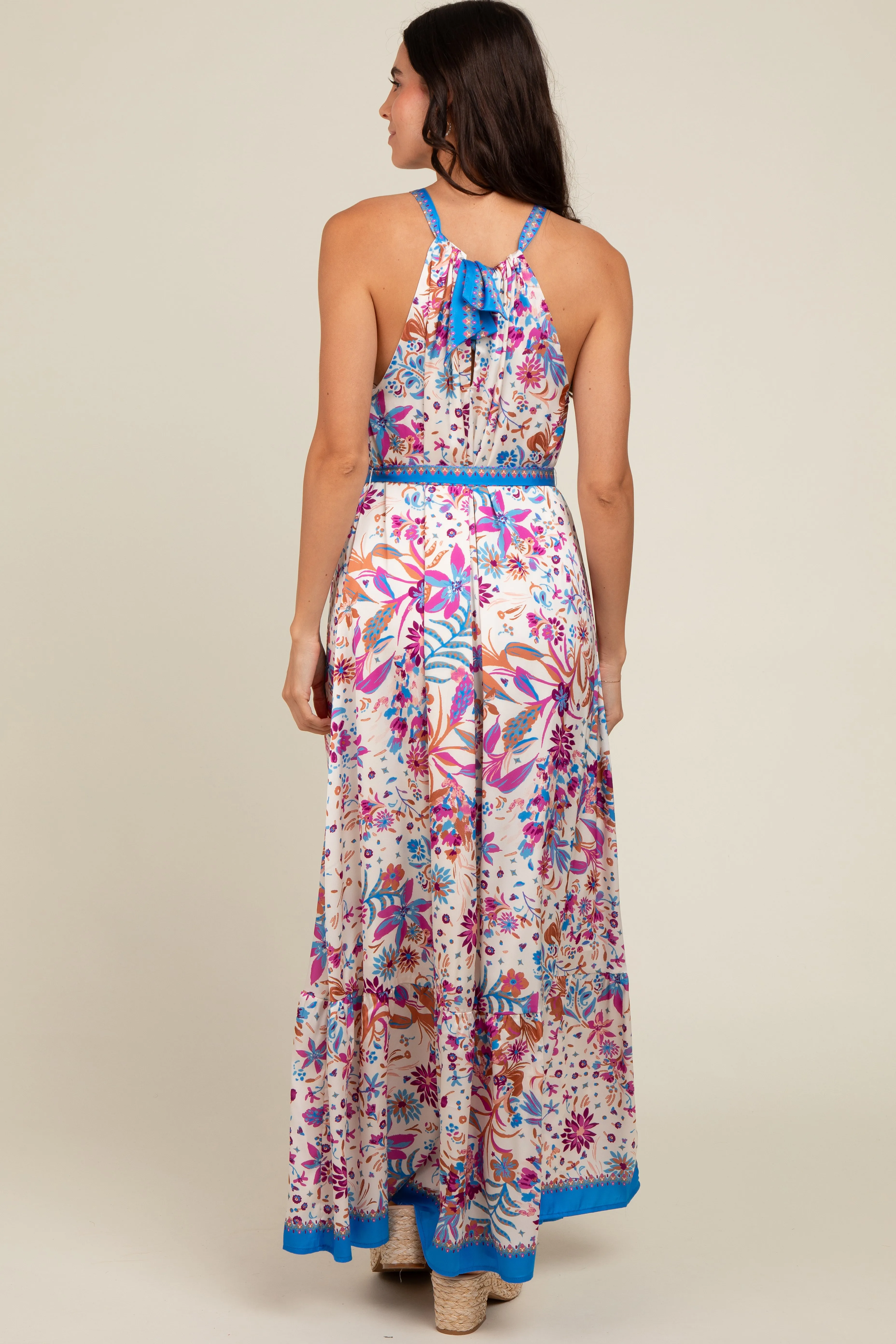 Violet Floral Halter Front Tie Maxi Dress sold by Pinkblush product image thumbnail 4