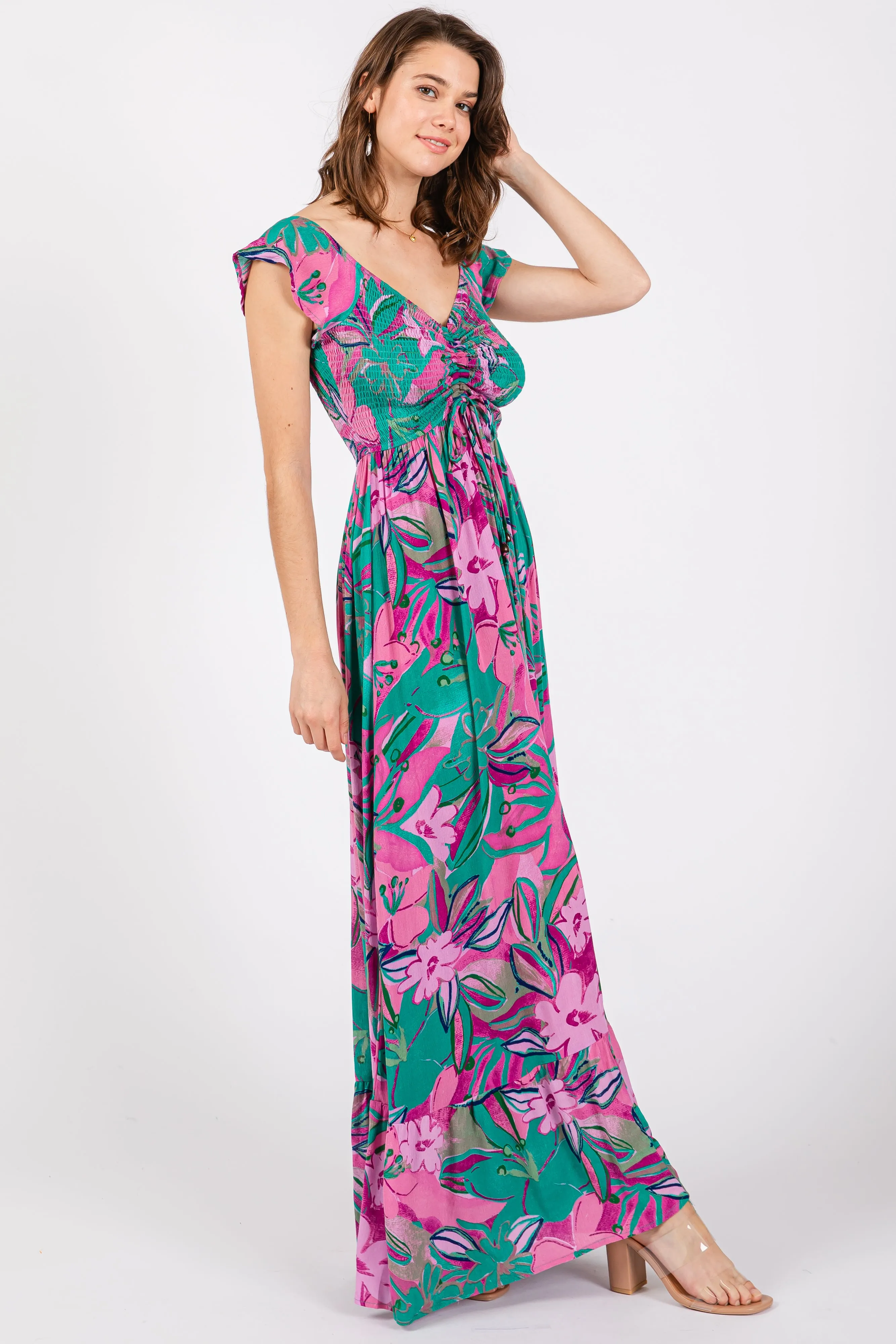 Violet Floral Smocked Off Shoulder Maxi Dress sold by Pinkblush product image thumbnail 3