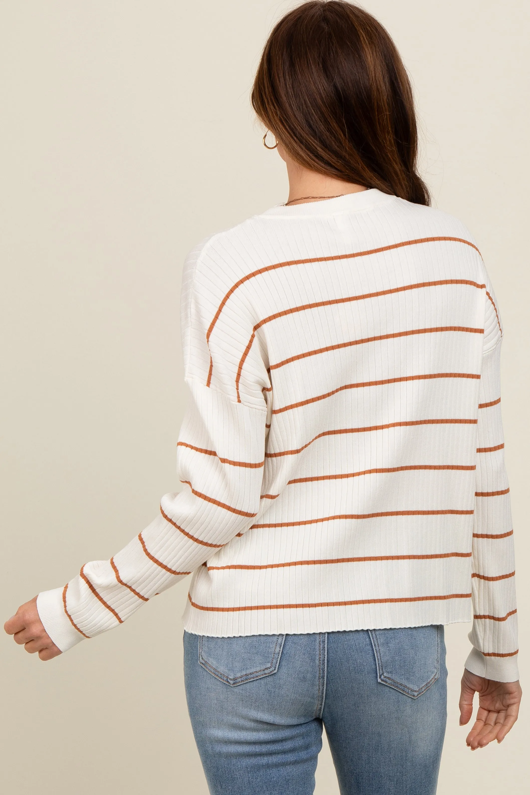 Cream Striped Ribbed Knit Long Sleeve Top sold by Pinkblush product image thumbnail 4