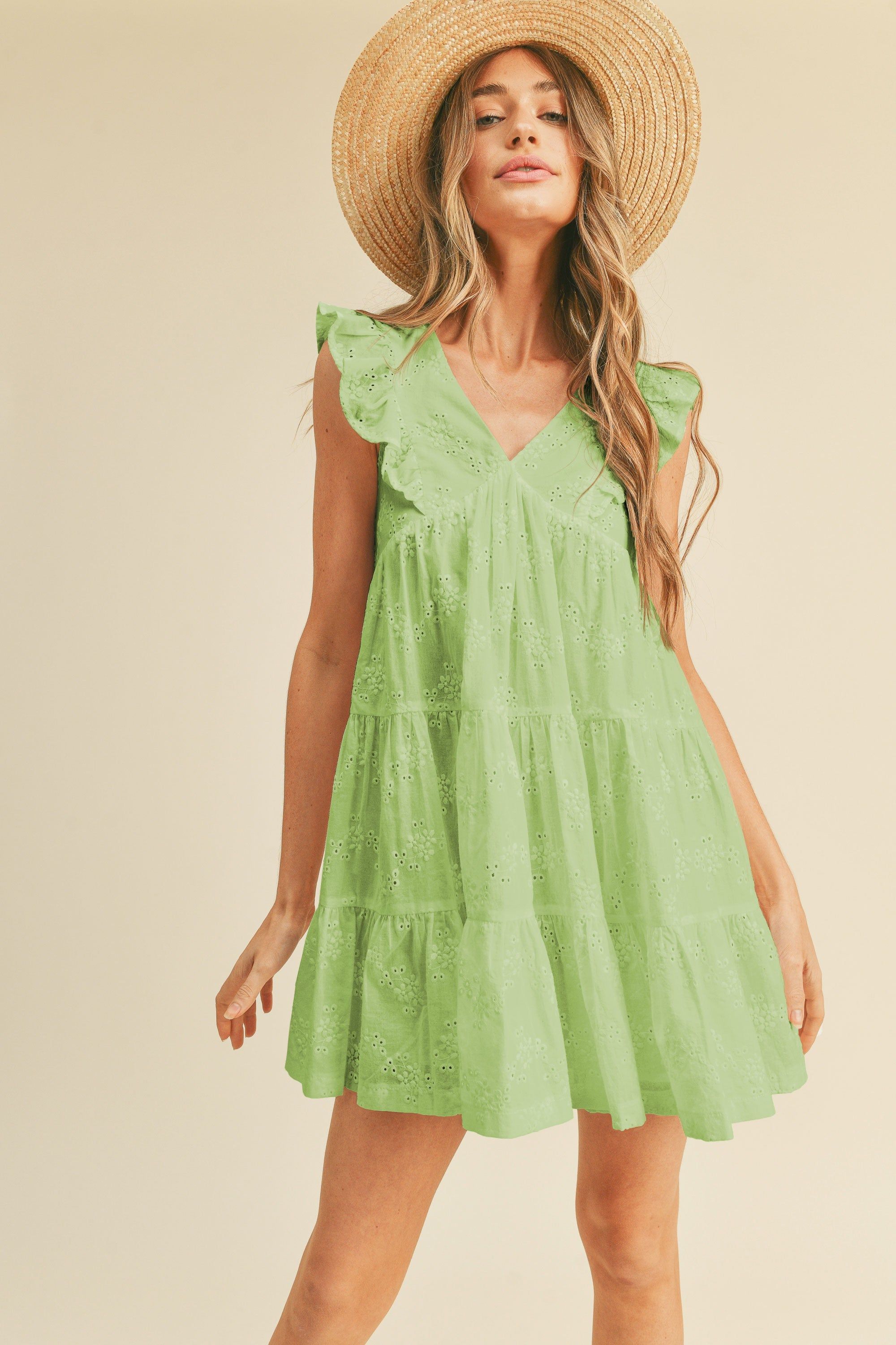 Green Eyelet Babydoll Mini Dress sold by Pinkblush product image thumbnail 2