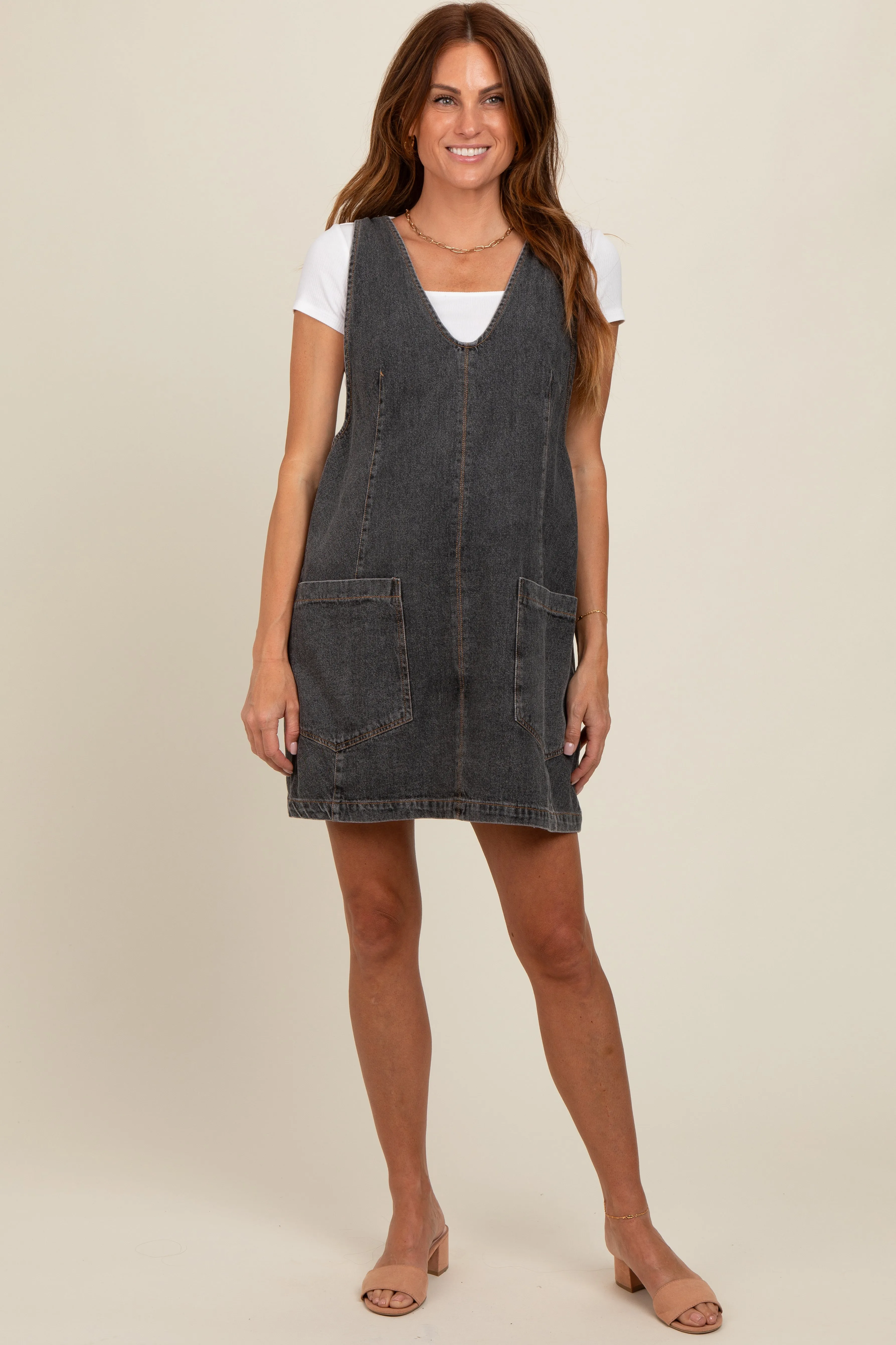 Charcoal Denim Front Pocket Skirt Overalls sold by Pinkblush