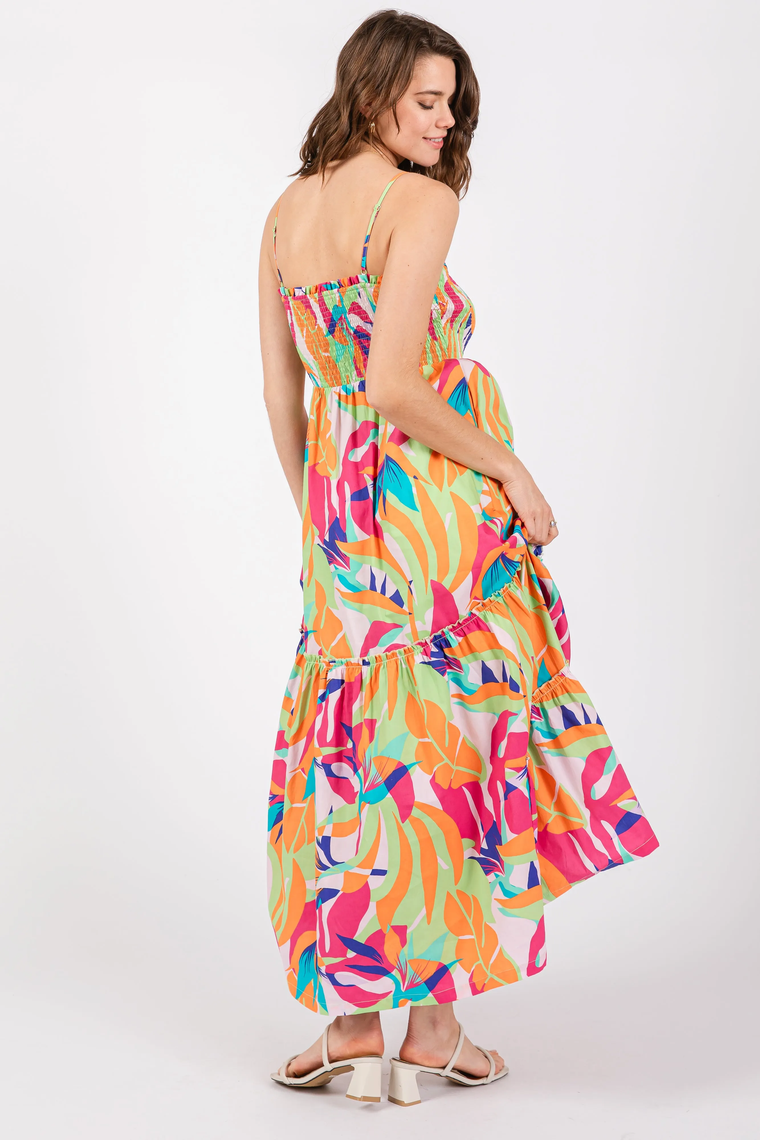 Green Printed Smocked Bodice Tiered Maxi Dress sold by Pinkblush product image thumbnail 3