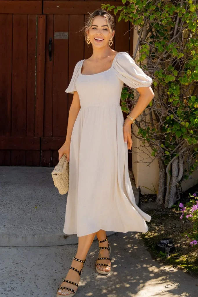 Natural Linen Midi Dress sold by Pinkblush