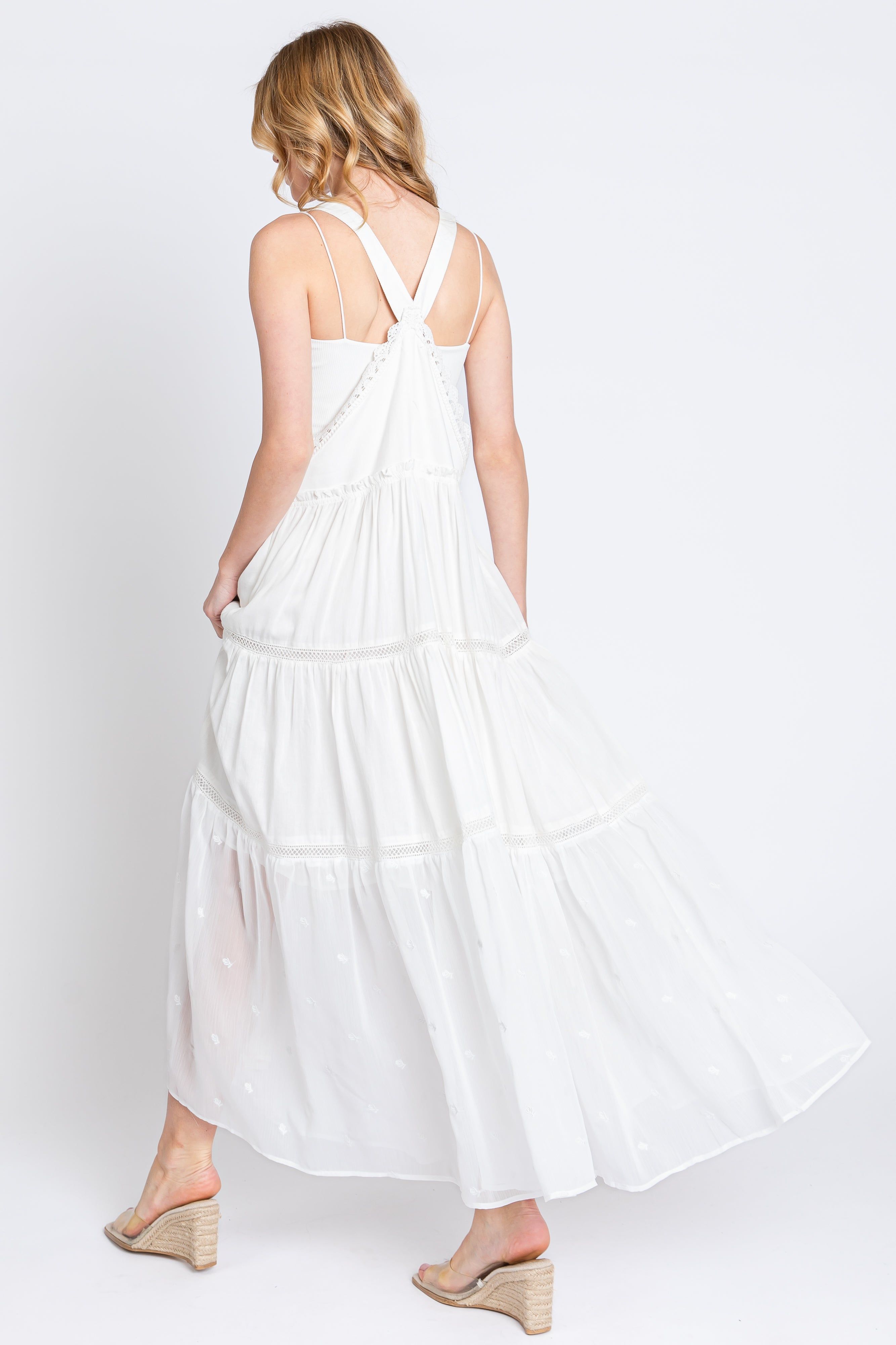 Ivory Overall Crochet Lace Tiered Dress sold by Pinkblush product image thumbnail 3