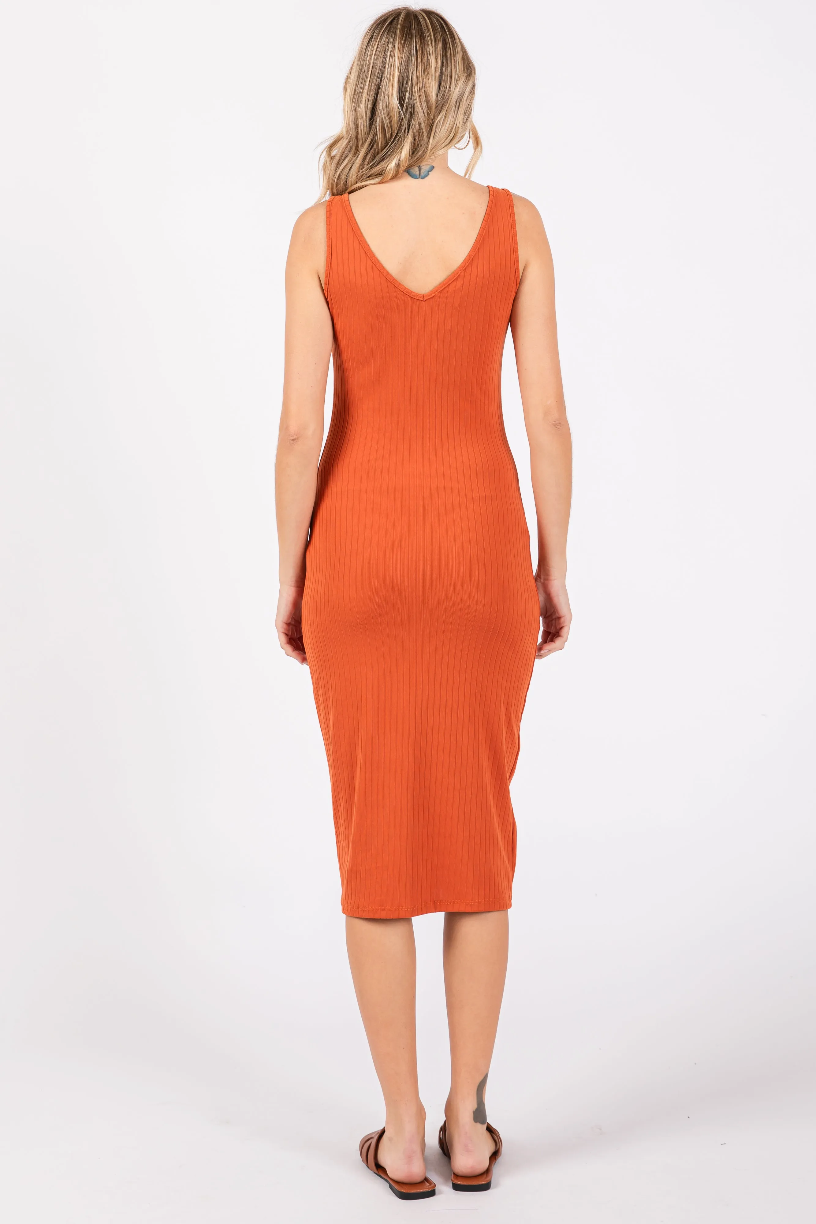 Orange Ribbed Knit Fitted Dress sold by Pinkblush product image thumbnail 3
