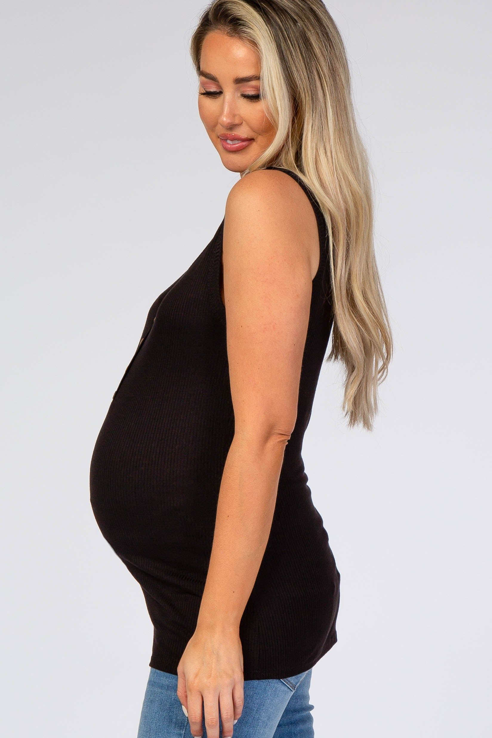 Black Ribbed Sleeveless Maternity Top sold by Pinkblush product image thumbnail 2