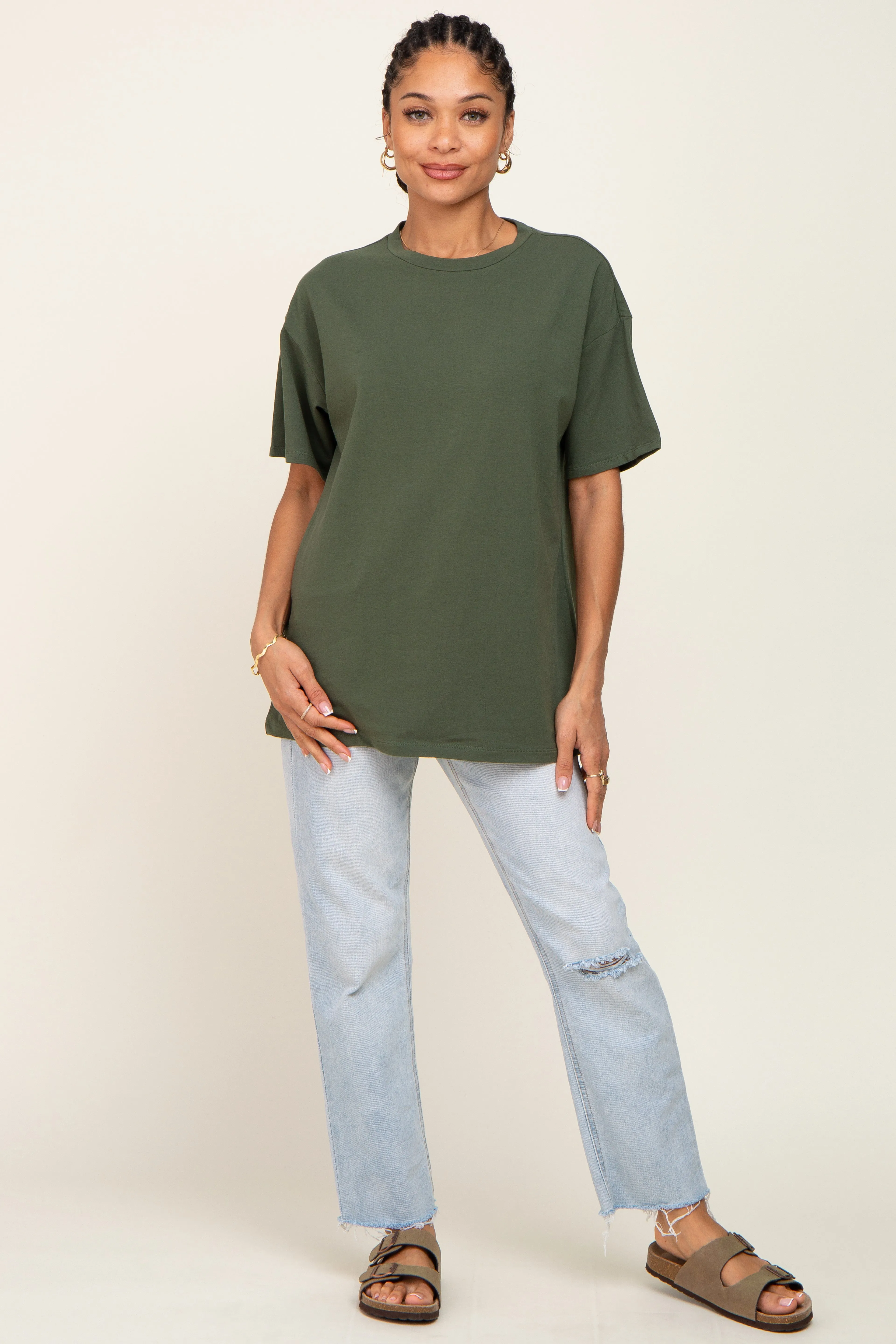 Olive Oversized Basic Tee sold by Pinkblush product image thumbnail 4