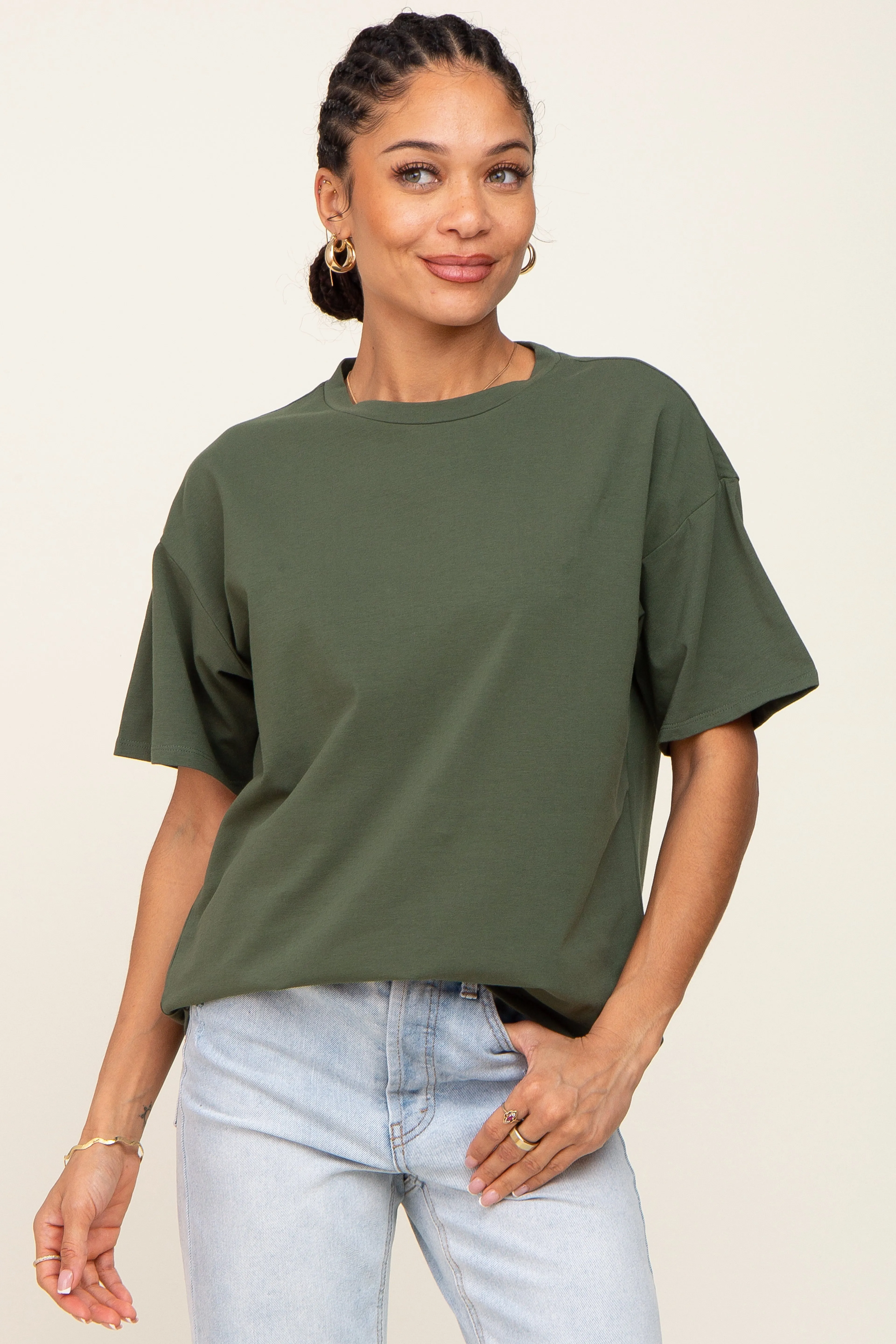 Olive Oversized Basic Tee sold by Pinkblush