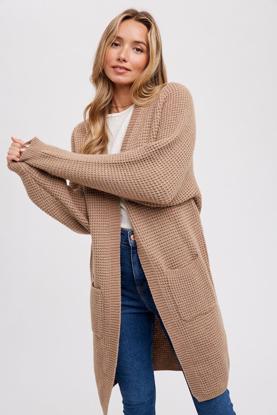 Mocha Chunky Waffle Knit Cardigan sold by Pinkblush product image thumbnail 3
