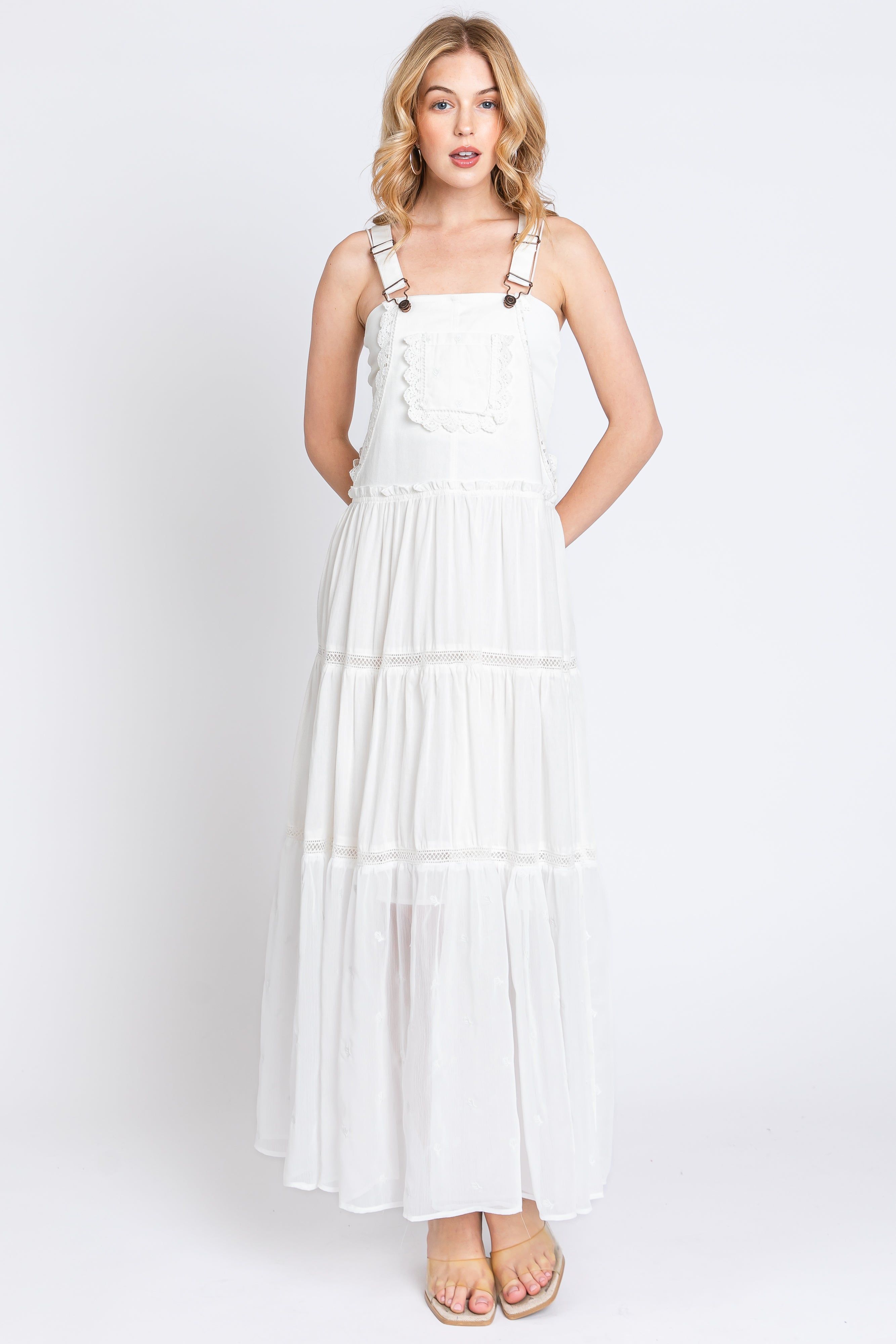 Ivory Overall Crochet Lace Tiered Dress sold by Pinkblush product image thumbnail 2