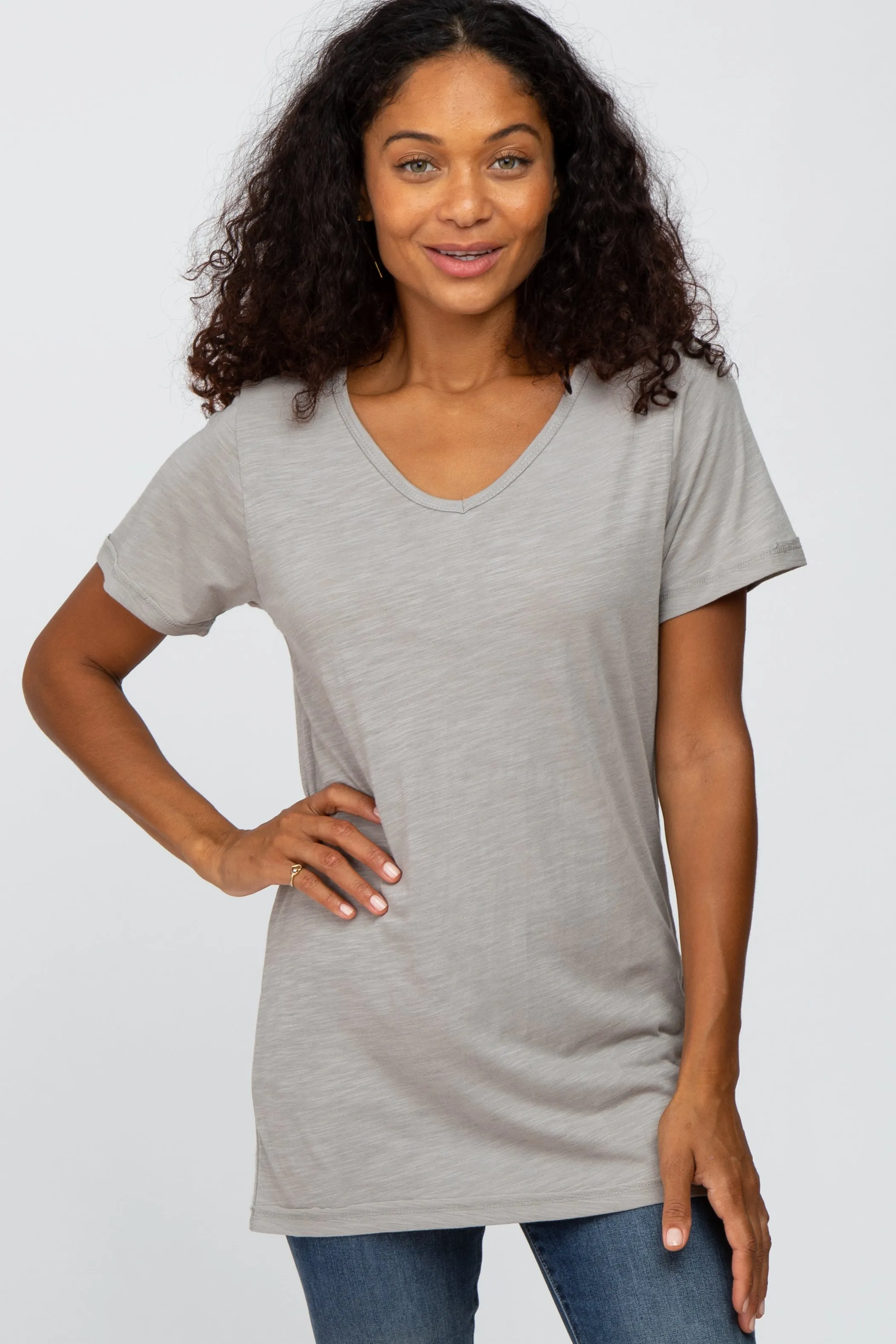 Heather Grey V-Neck Maternity T Shirt sold by Pinkblush product image thumbnail 5