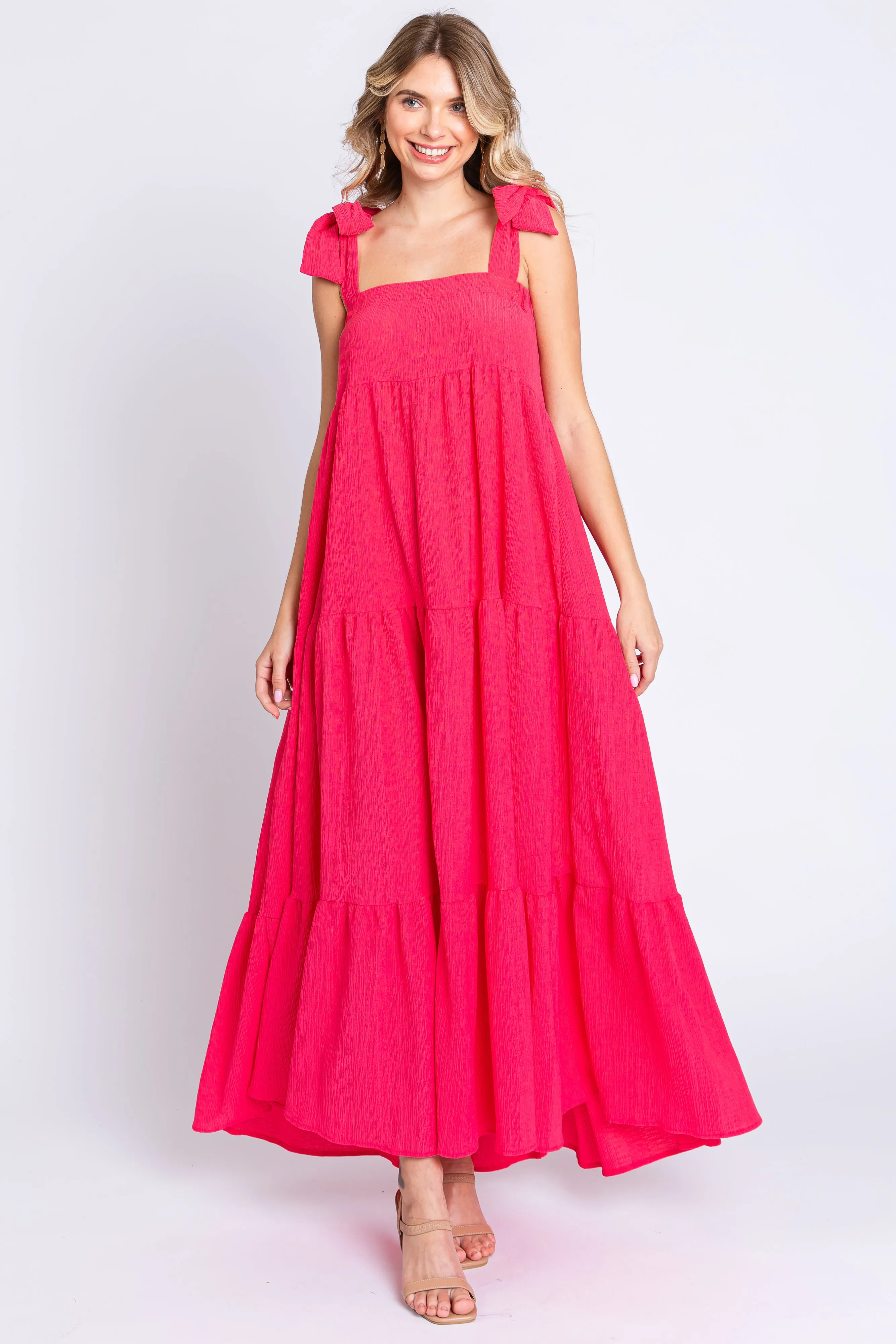 Magenta Sleeveless Tiered Maxi Dress sold by Pinkblush product image thumbnail 2