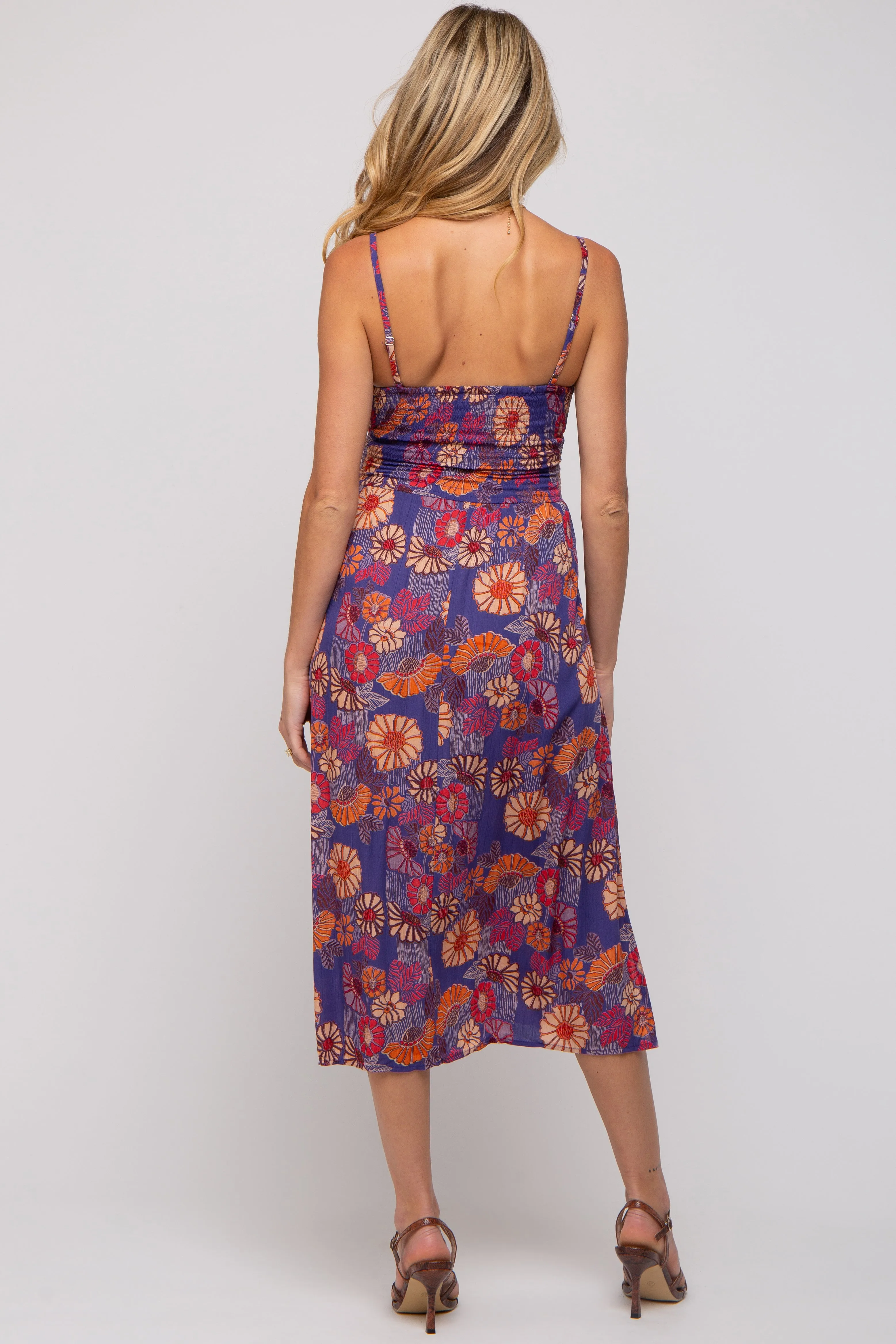 Purple Floral Sleeveless Cutout Maternity Midi Dress sold by Pinkblush product image thumbnail 3
