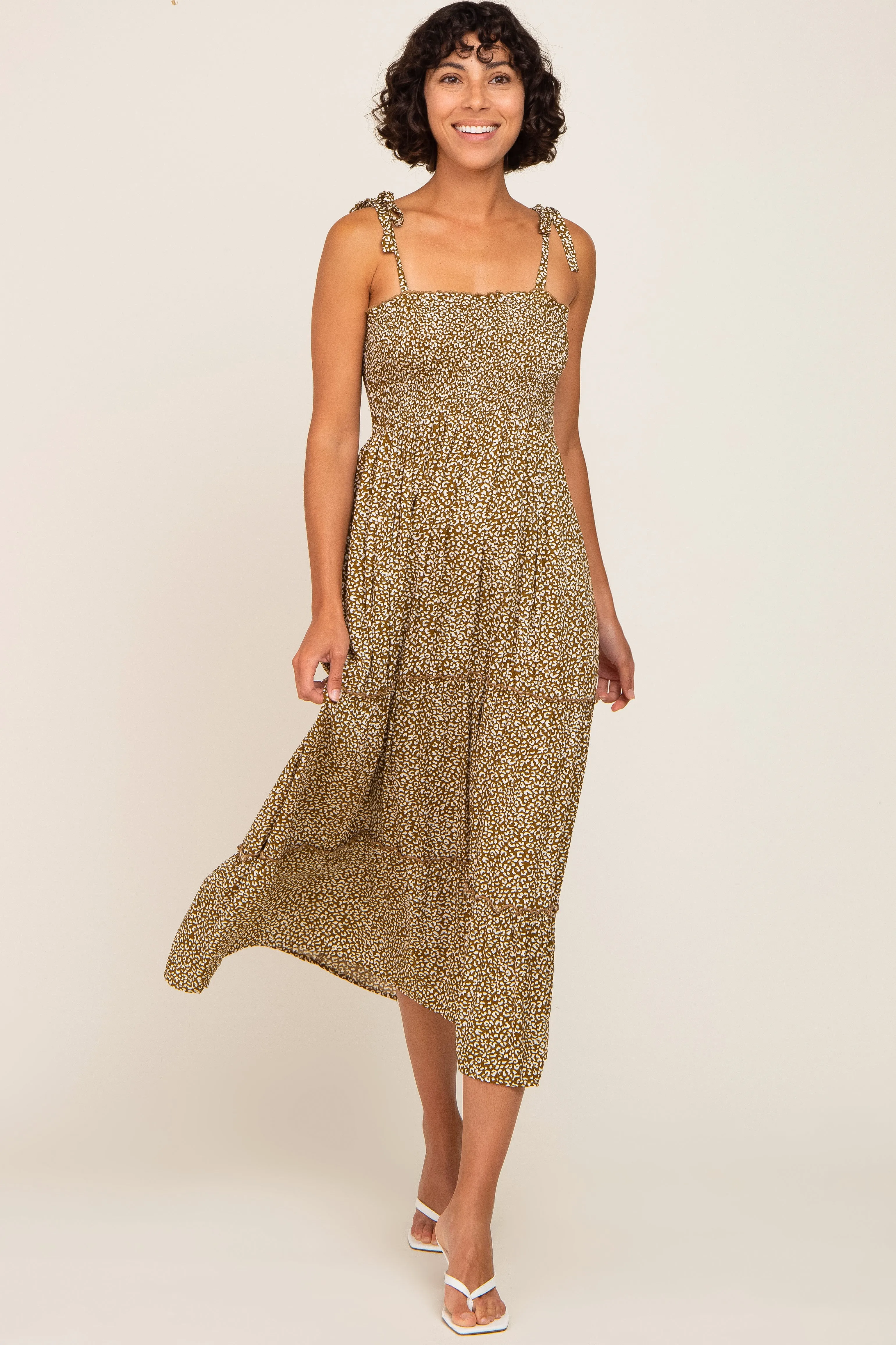 Mocha Animal Print Smocked Midi Dress sold by Pinkblush product image thumbnail 5