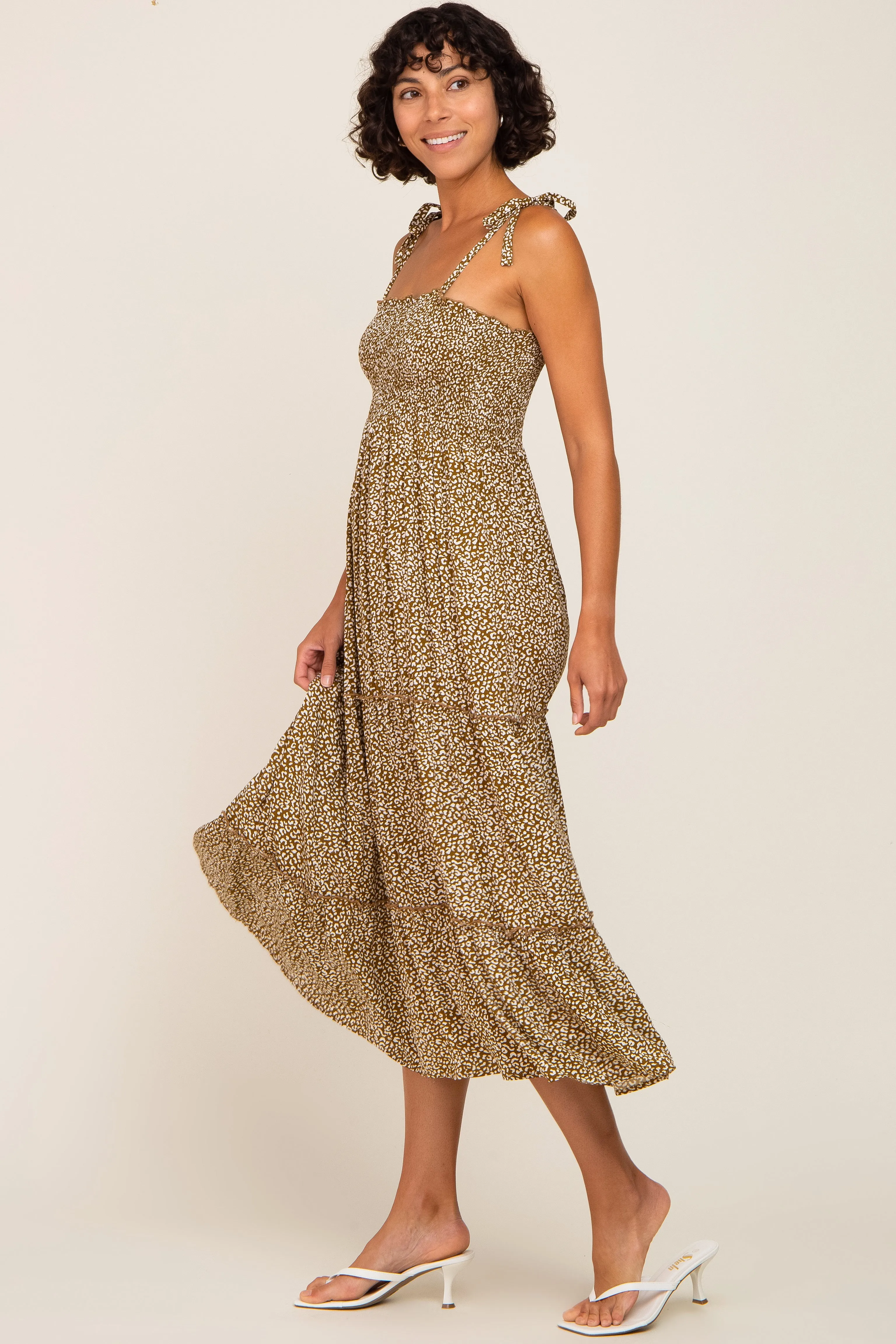 Mocha Animal Print Smocked Midi Dress sold by Pinkblush product image thumbnail 2