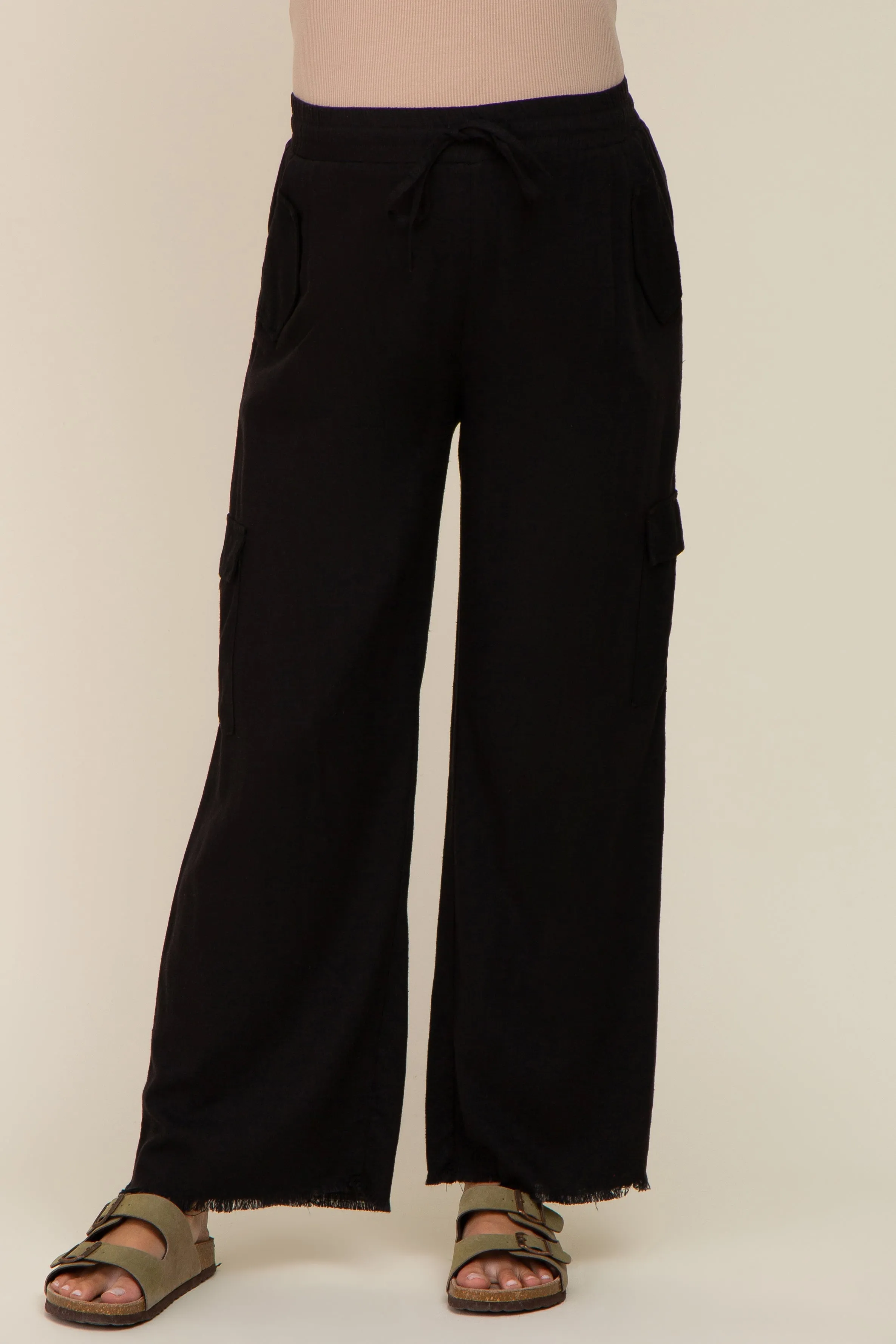 Black Raw Hem Maternity Cargo Pants sold by Pinkblush product image thumbnail 2