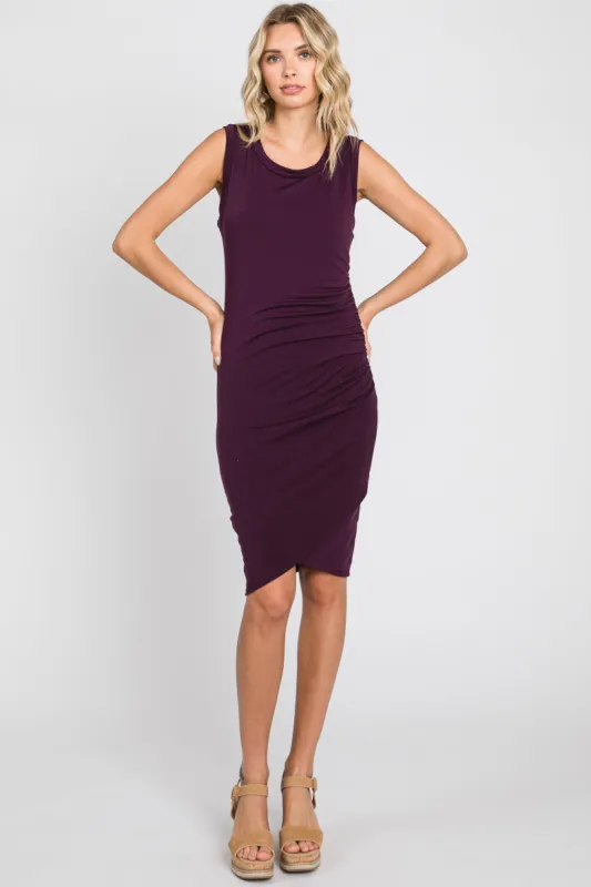 Plum Ruched Tulip Hem Dress sold by Pinkblush