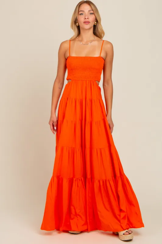 Orange Smocked Cutout Maxi Dress sold by Pinkblush