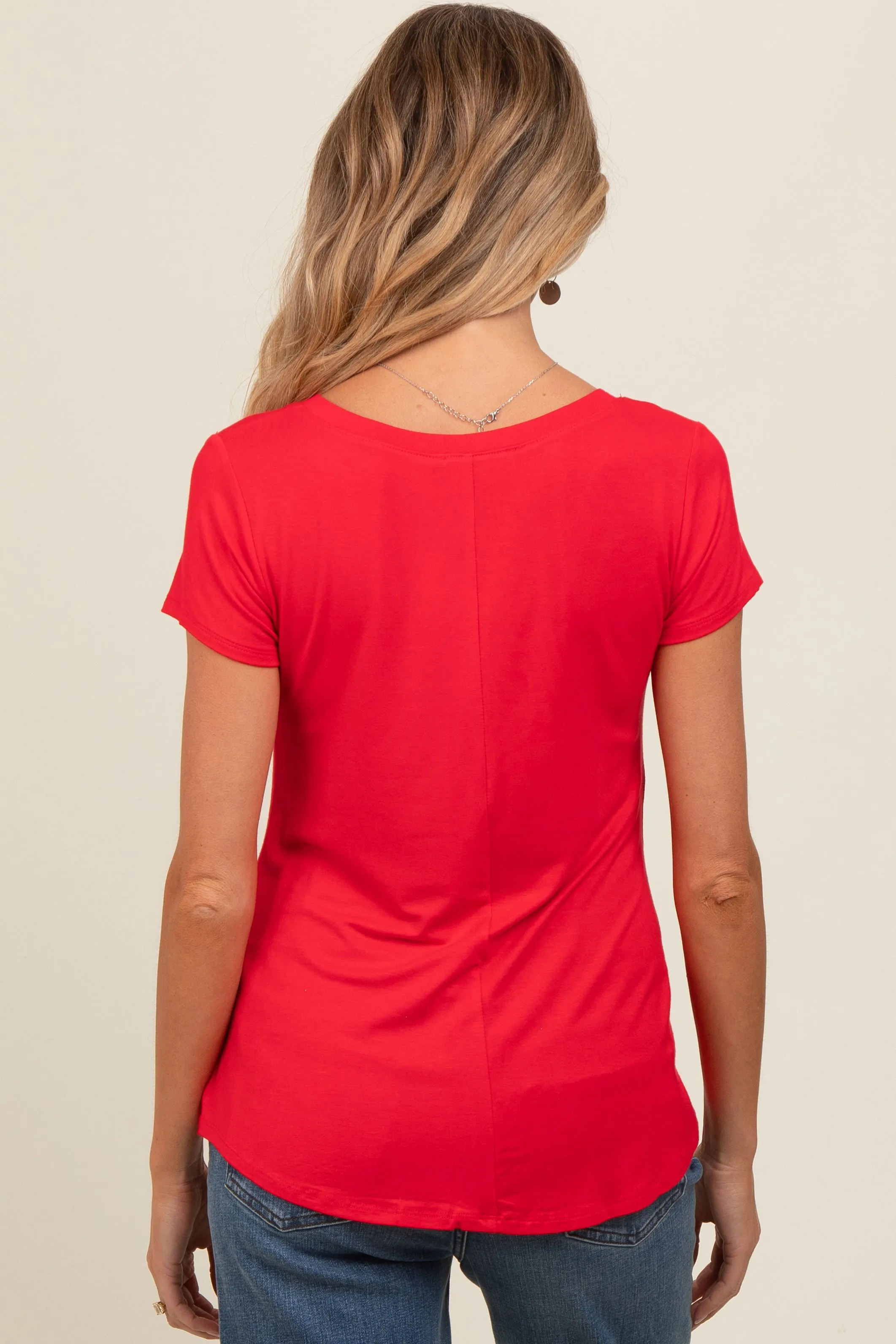 Red Basic V-Neck Short Sleeve Maternity Top sold by Pinkblush product image thumbnail 3