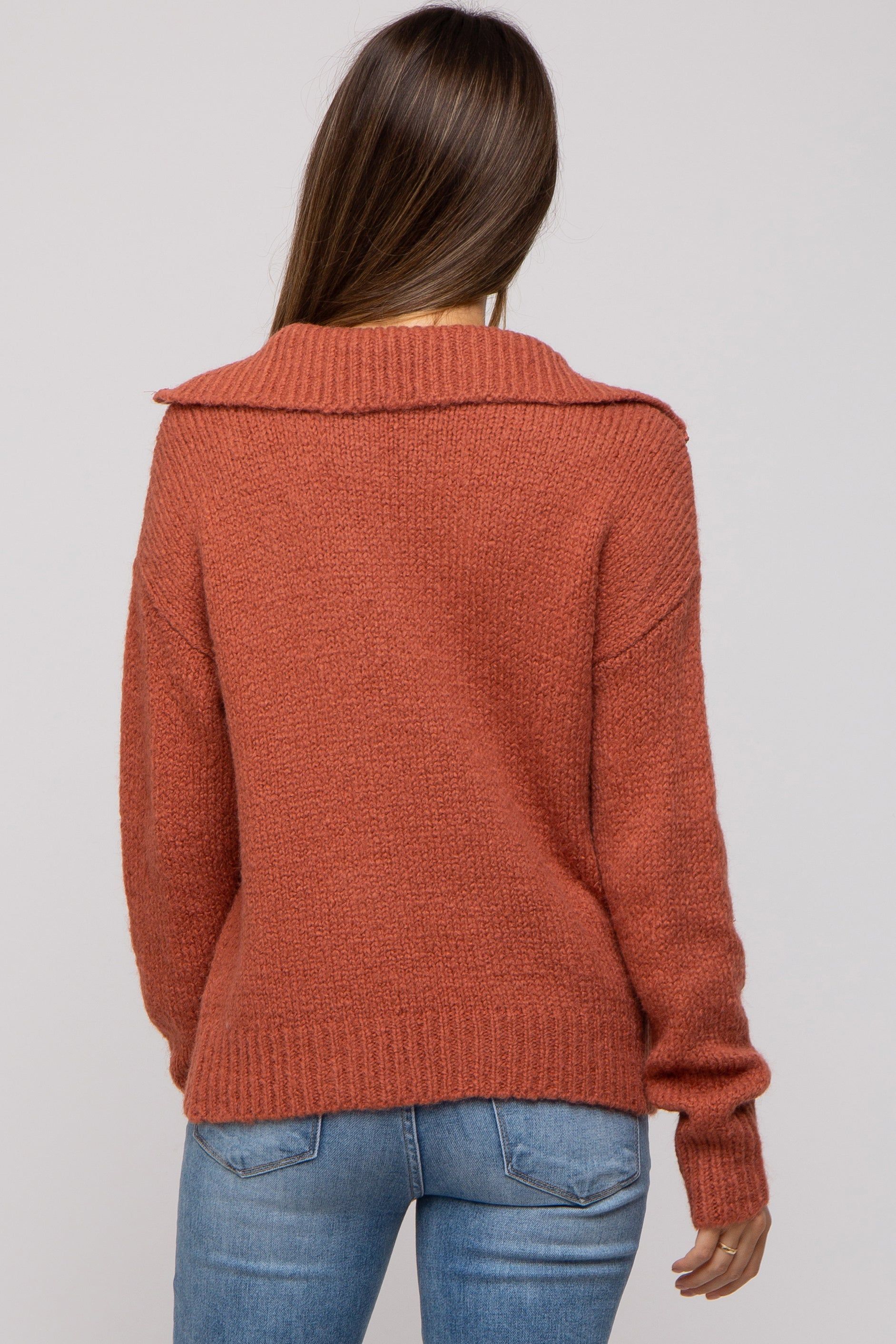 Rust Knit Zipper Maternity Pullover Sweater sold by Pinkblush product image thumbnail 3