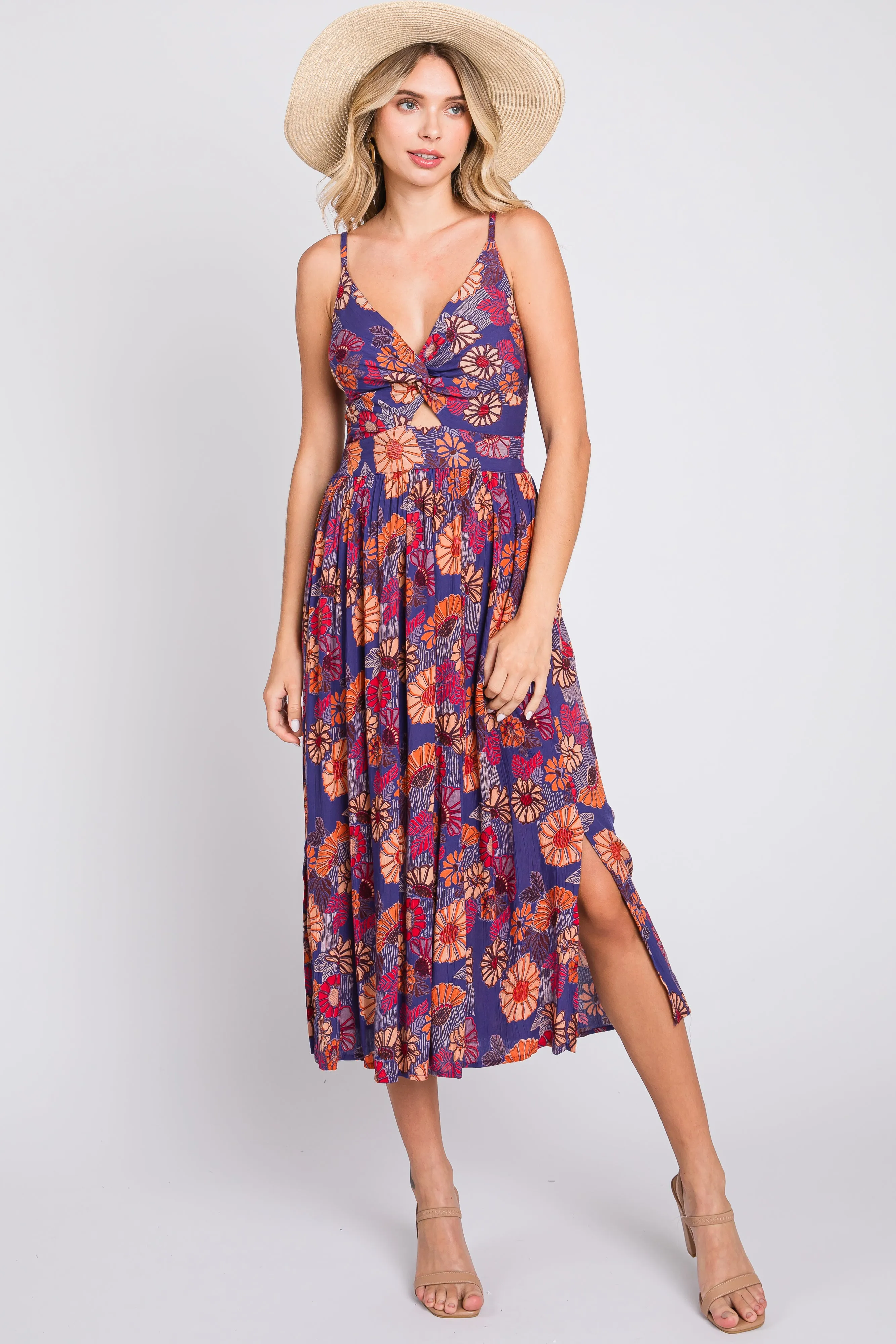 Purple Floral Sleeveless Cutout Maternity Midi Dress sold by Pinkblush product image thumbnail 5