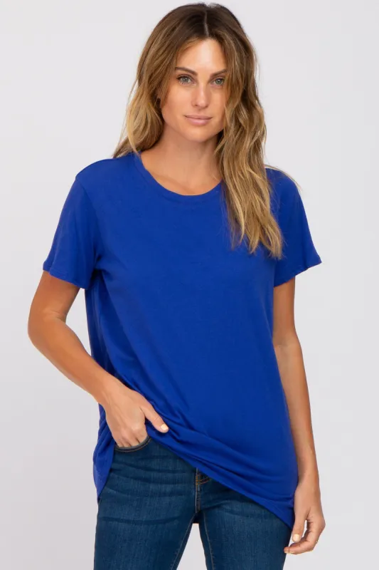 Royal Blue Oversized Short Sleeve Top sold by Pinkblush