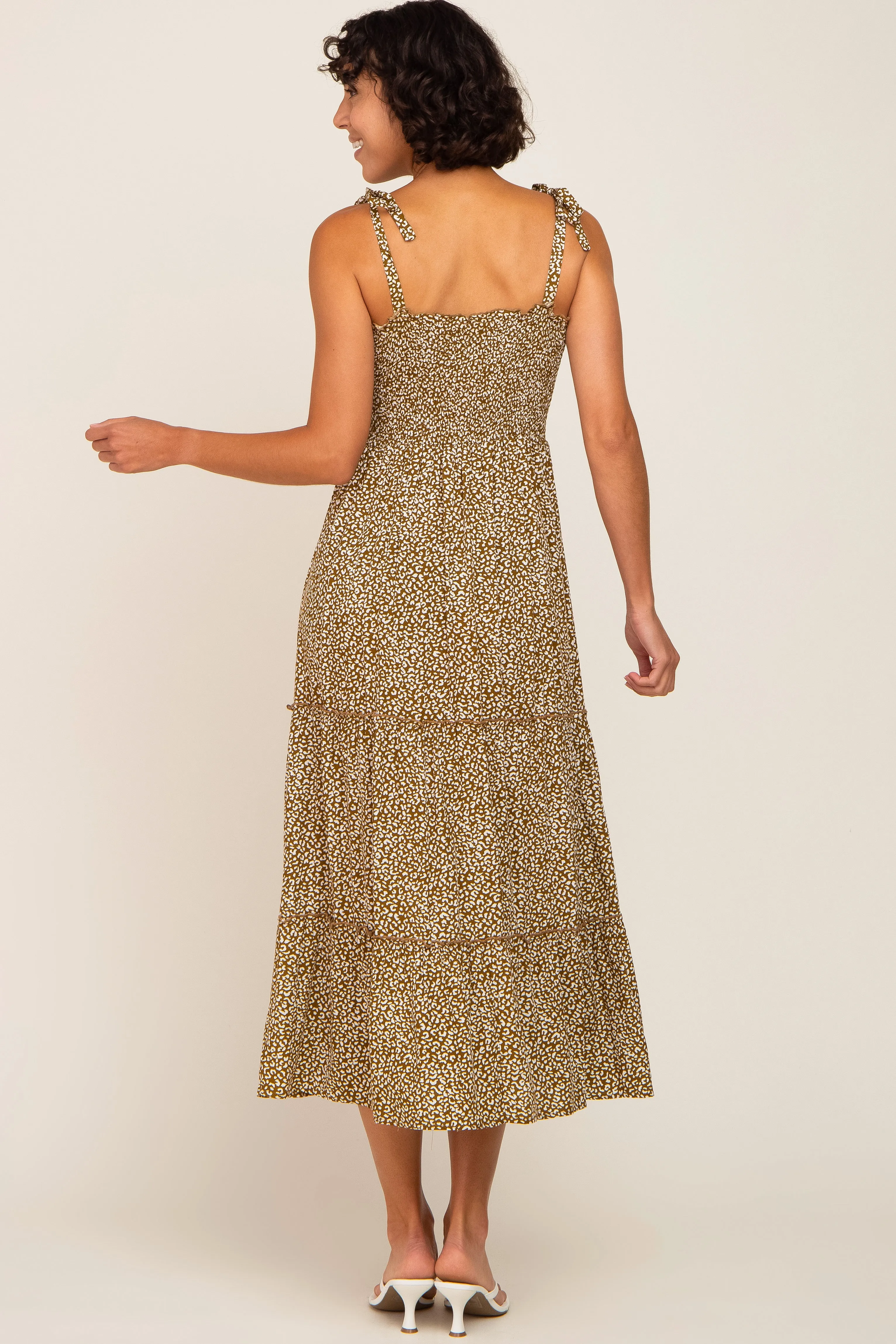 Mocha Animal Print Smocked Midi Dress sold by Pinkblush product image thumbnail 3