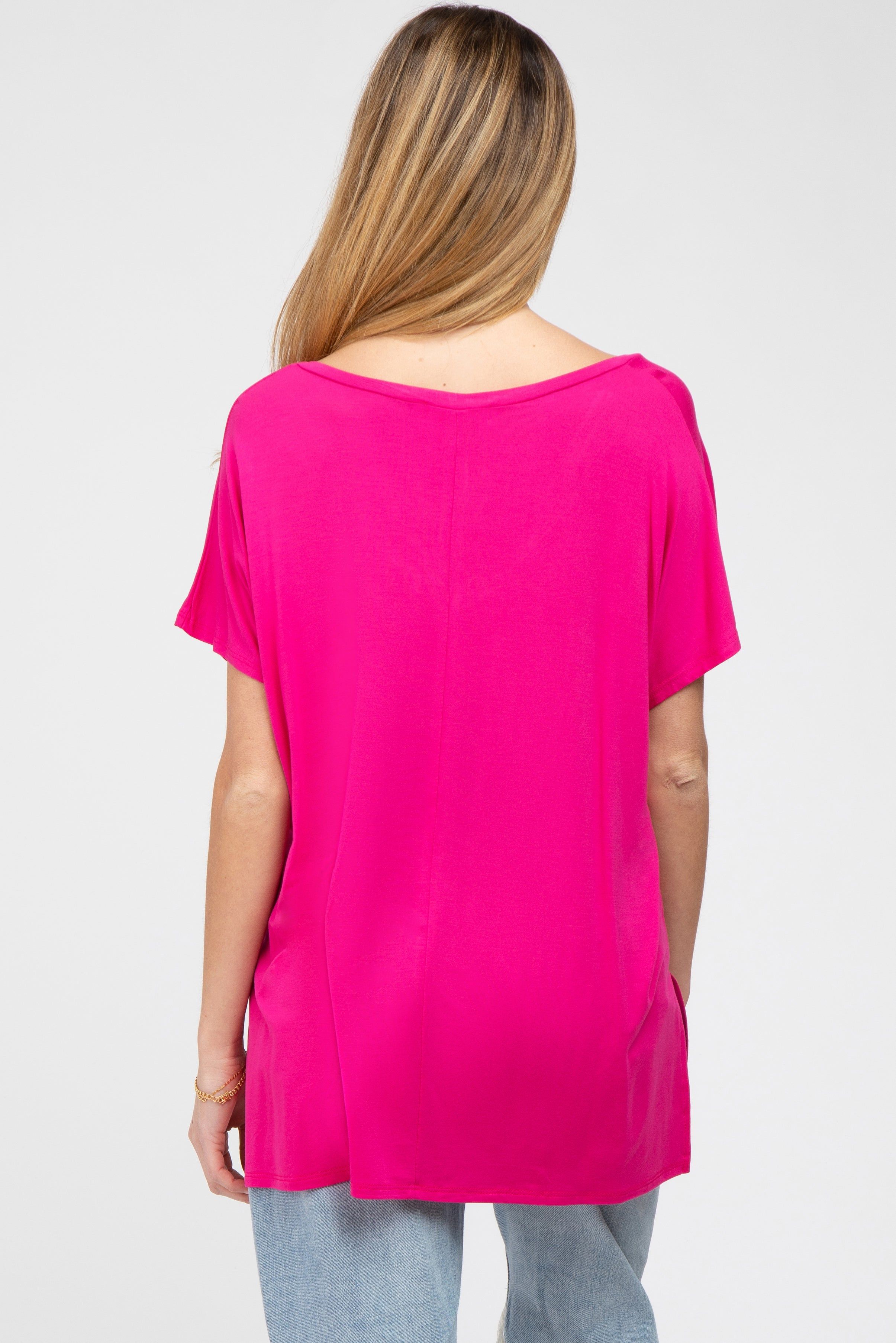 Fuchsia V-Neck Oversized Maternity Short Sleeve Top sold by Pinkblush product image thumbnail 3