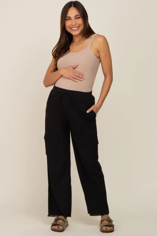 Black Raw Hem Maternity Cargo Pants sold by Pinkblush