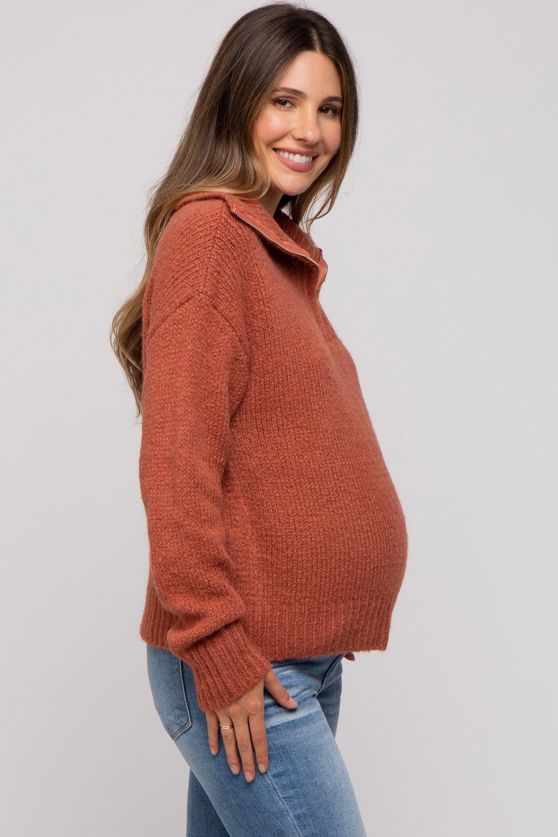 Rust Knit Zipper Maternity Pullover Sweater sold by Pinkblush product image thumbnail 2