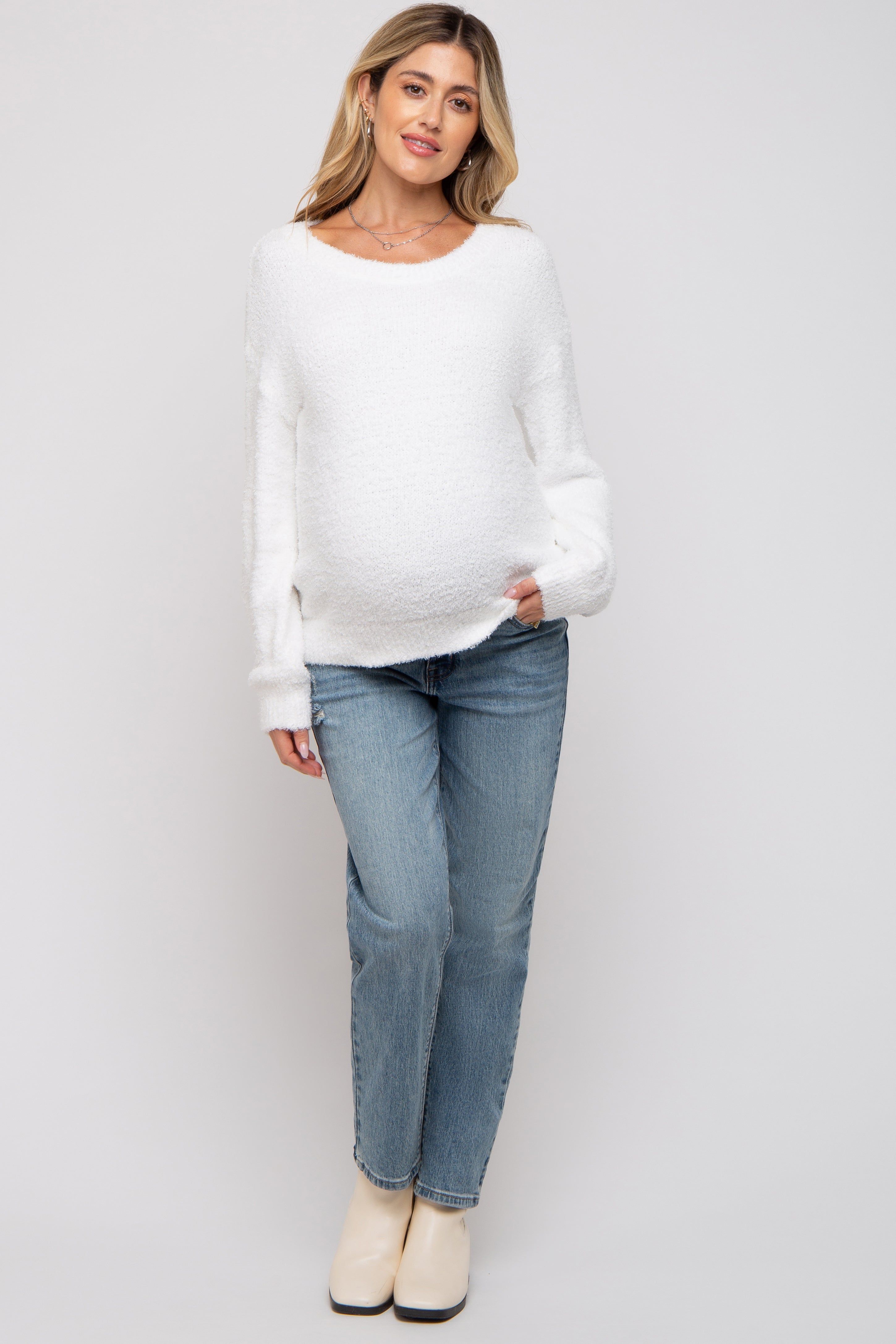White Fuzzy Soft Knit Maternity Sweater sold by Pinkblush product image thumbnail 4