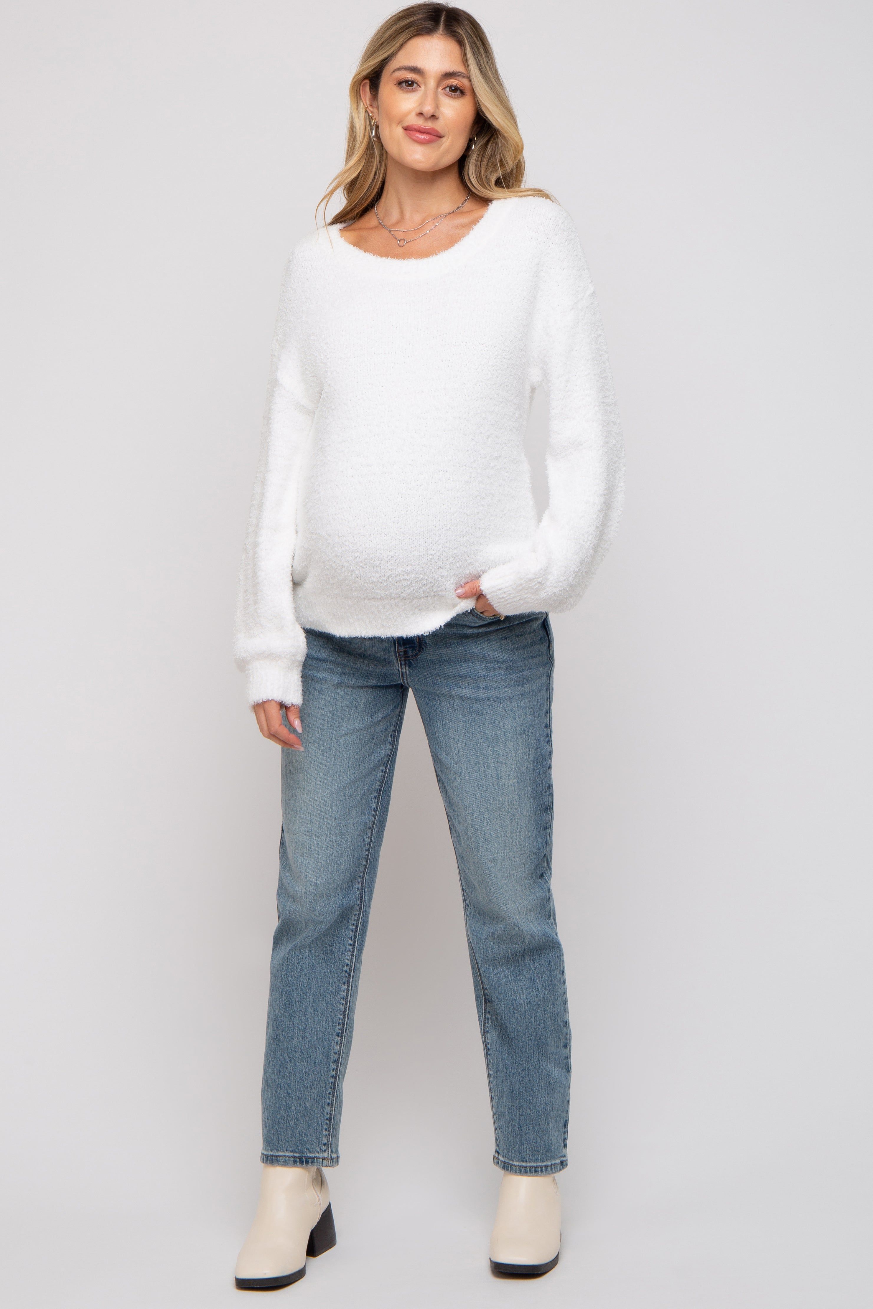 White Fuzzy Soft Knit Maternity Sweater sold by Pinkblush product image thumbnail 5