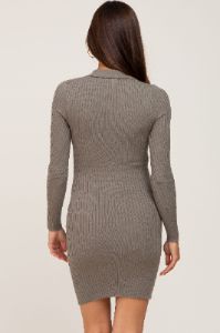 Olive Ribbed Collared Long Sleeve Maternity Dress sold by Pinkblush