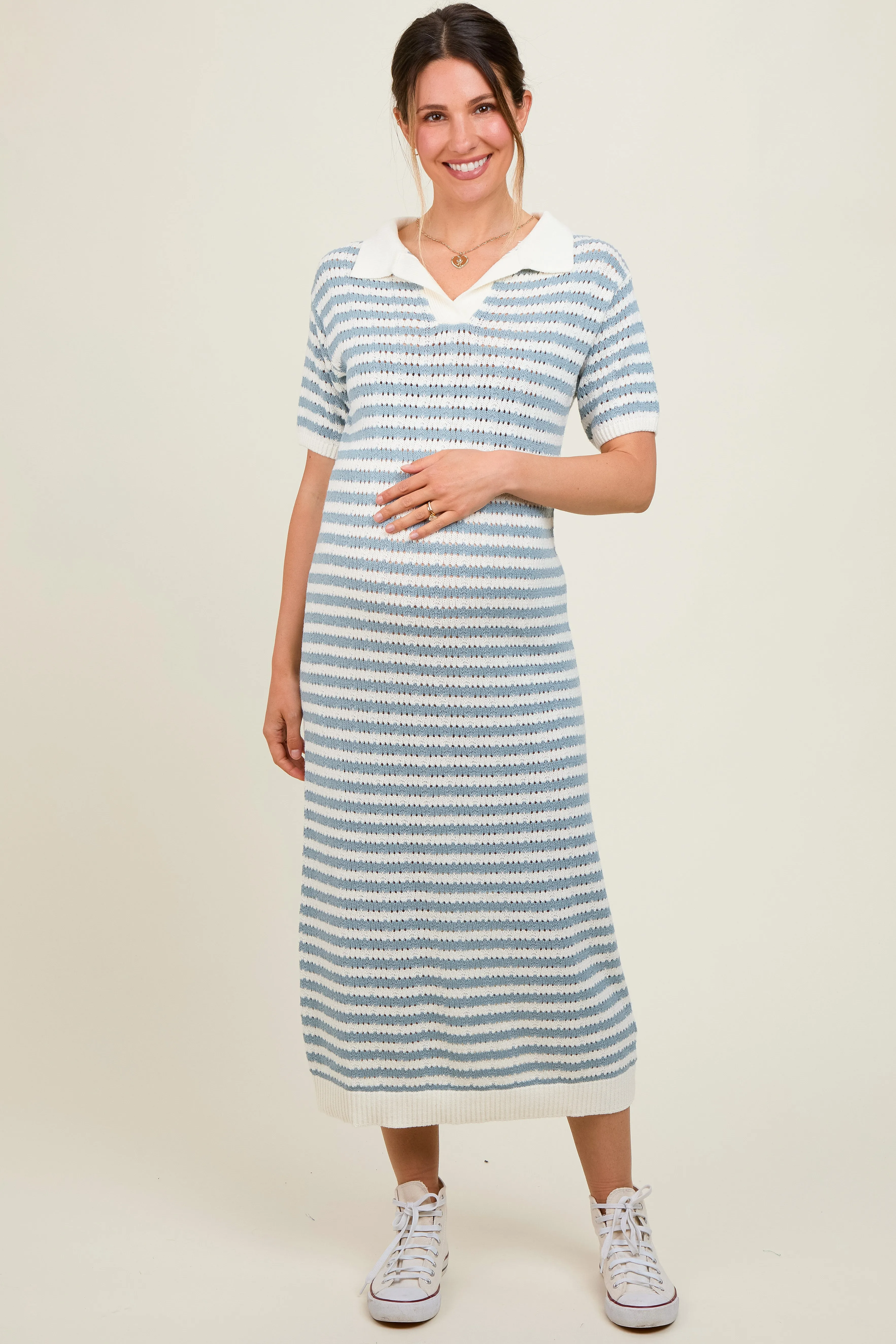Blue Collared Knit Maxi Maternity Dress sold by Pinkblush