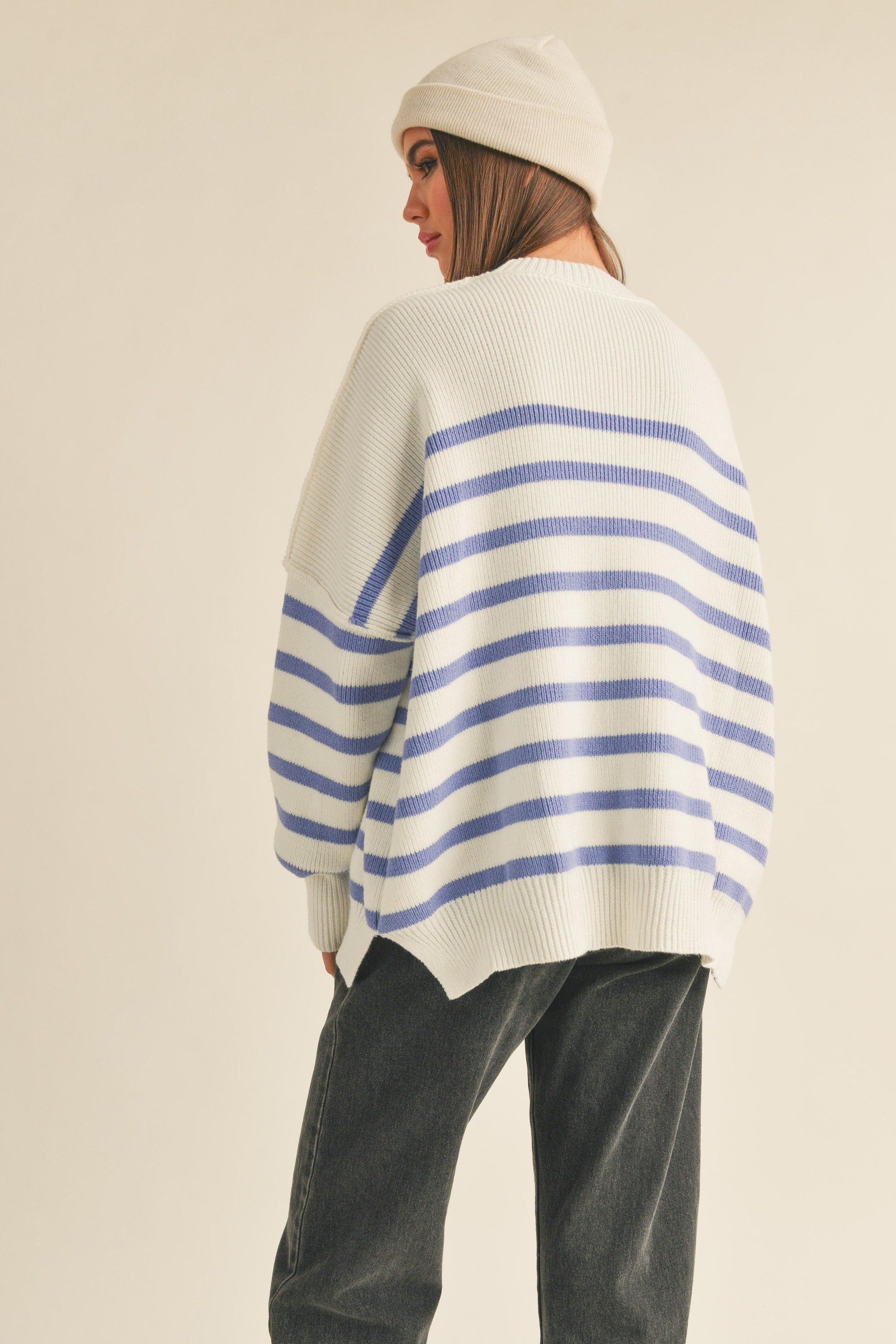 Periwinkle Striped Drop Shoulder Sweater sold by Pinkblush product image thumbnail 4