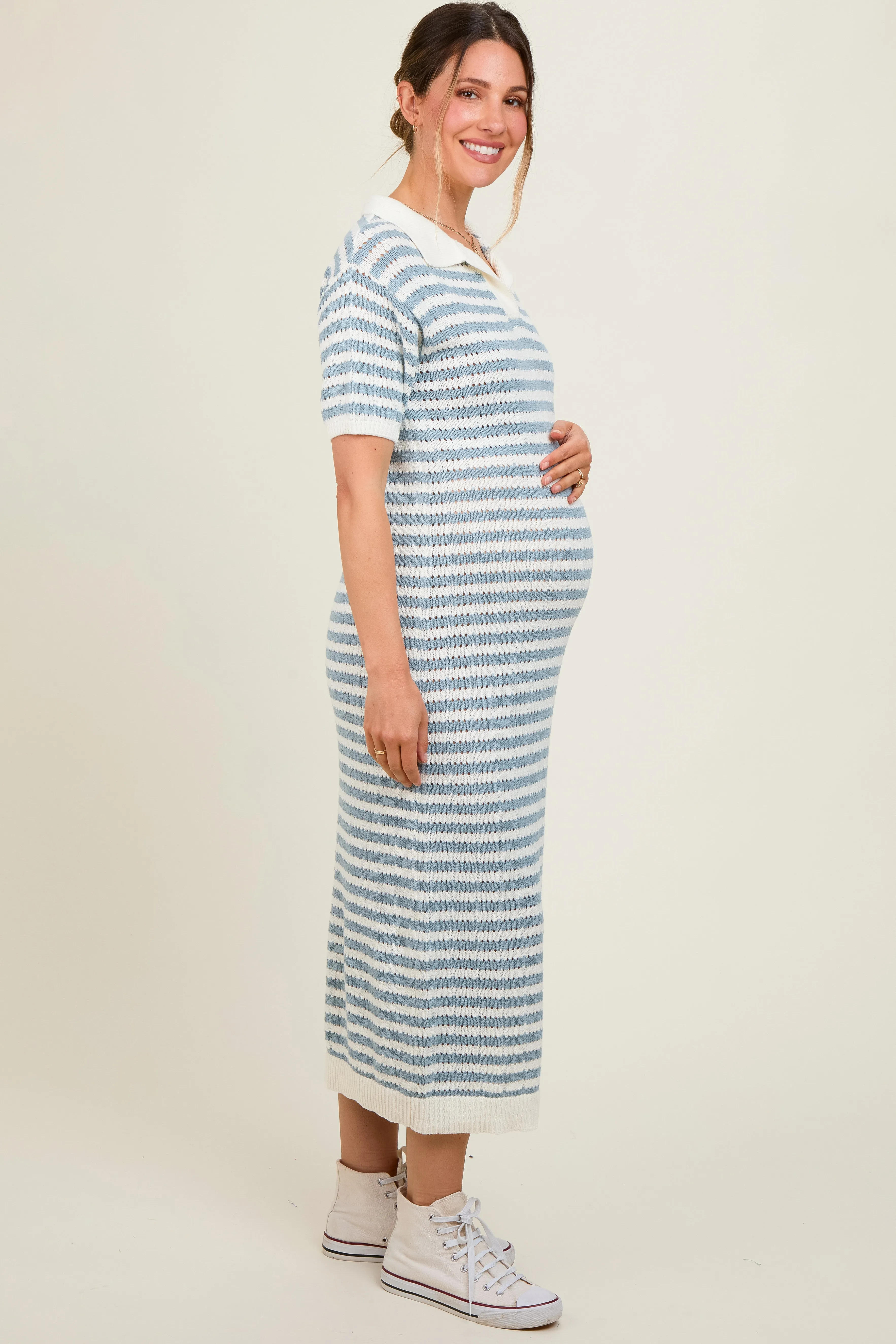 Blue Collared Knit Maxi Maternity Dress sold by Pinkblush product image thumbnail 2