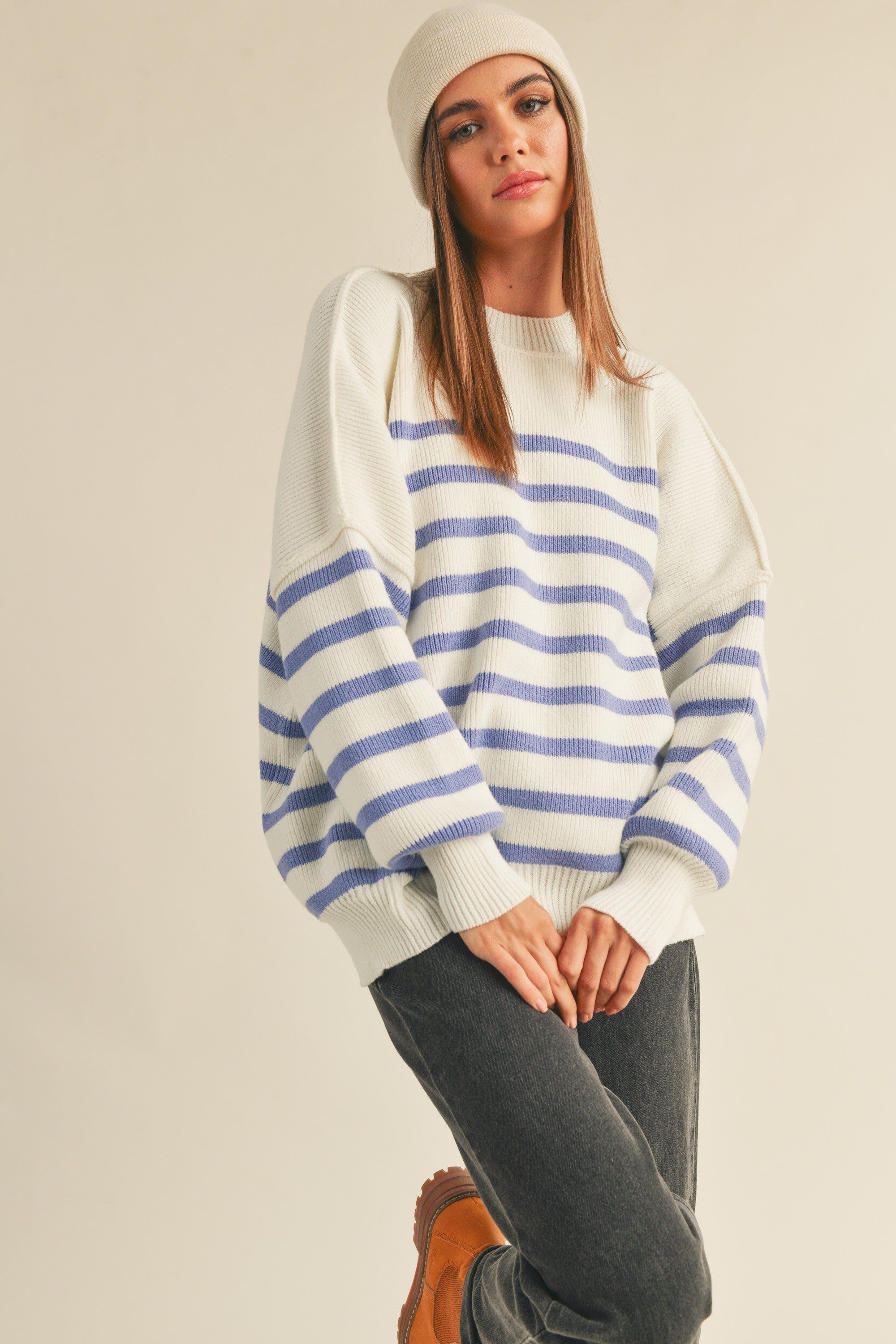 Periwinkle Striped Drop Shoulder Sweater sold by Pinkblush product image thumbnail 2