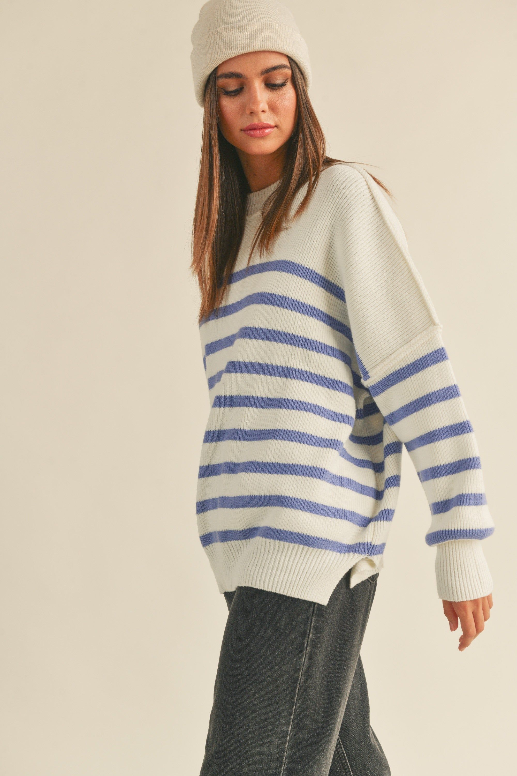 Periwinkle Striped Drop Shoulder Sweater sold by Pinkblush product image thumbnail 3