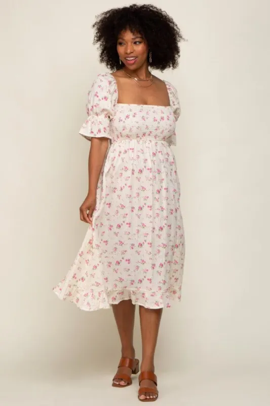 Pink Floral Smocked Gauze Midi Dress sold by Pinkblush
