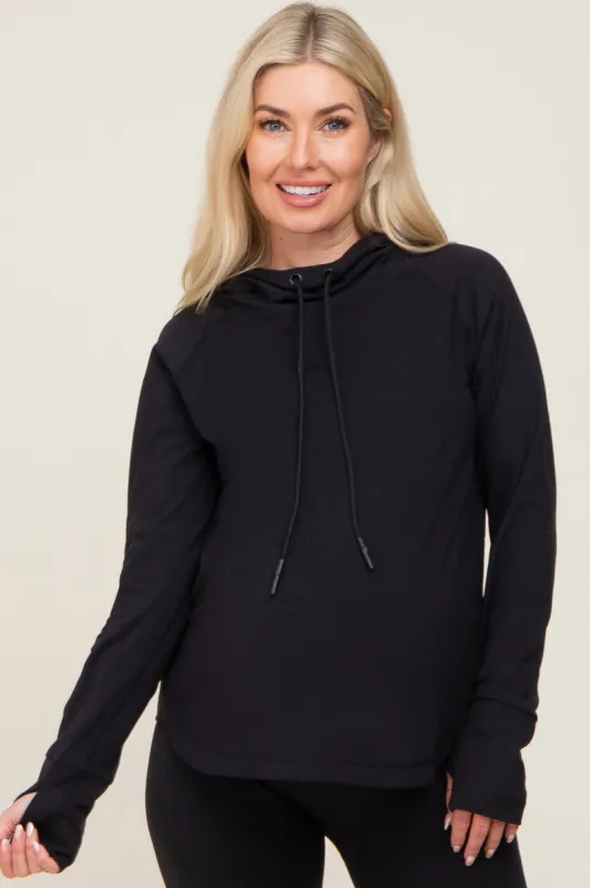 Black Hooded Long Sleeve Maternity Active Top sold by Pinkblush