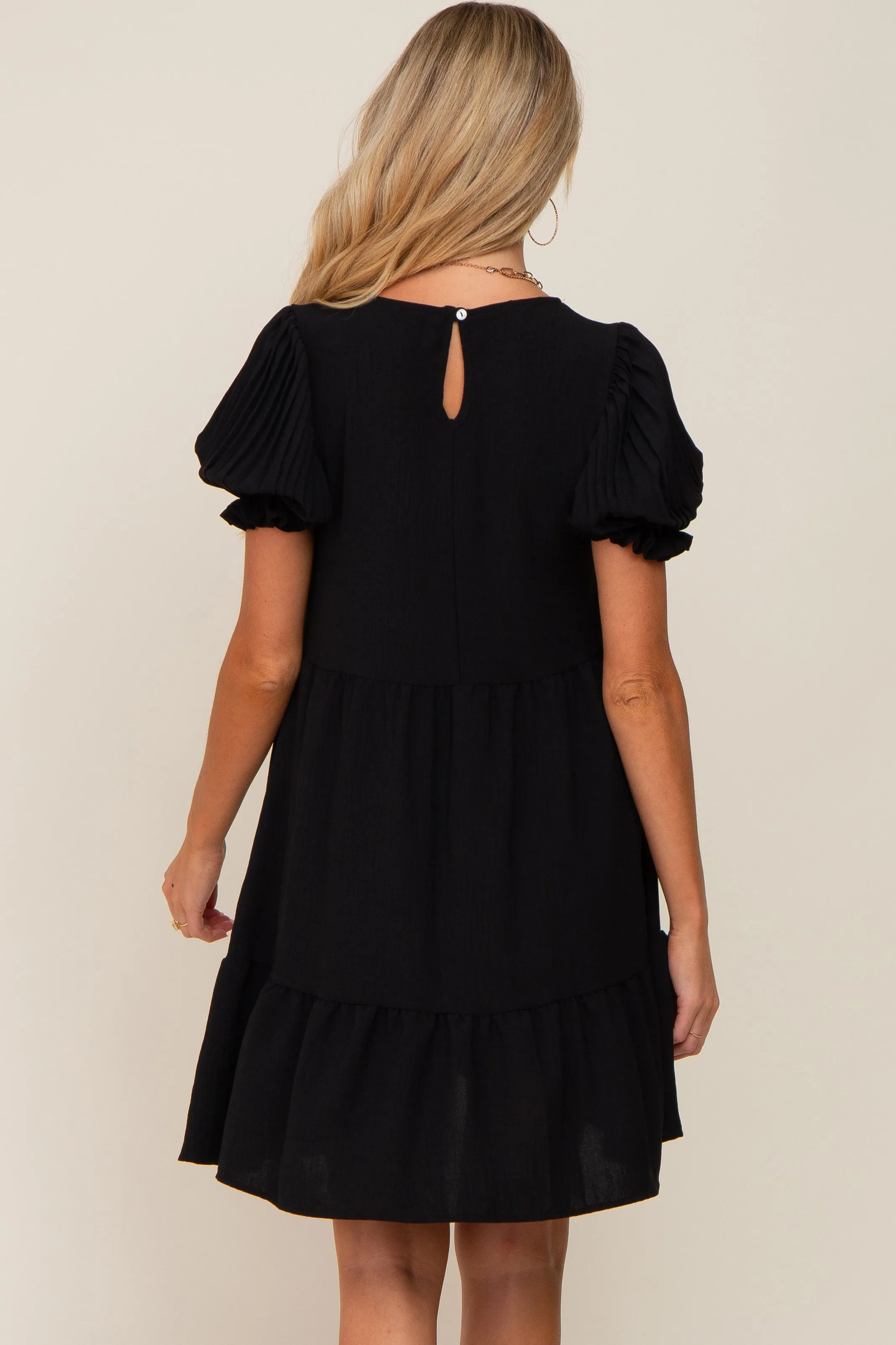 Black Tiered Puff Sleeve Maternity Dress sold by Pinkblush product image thumbnail 3