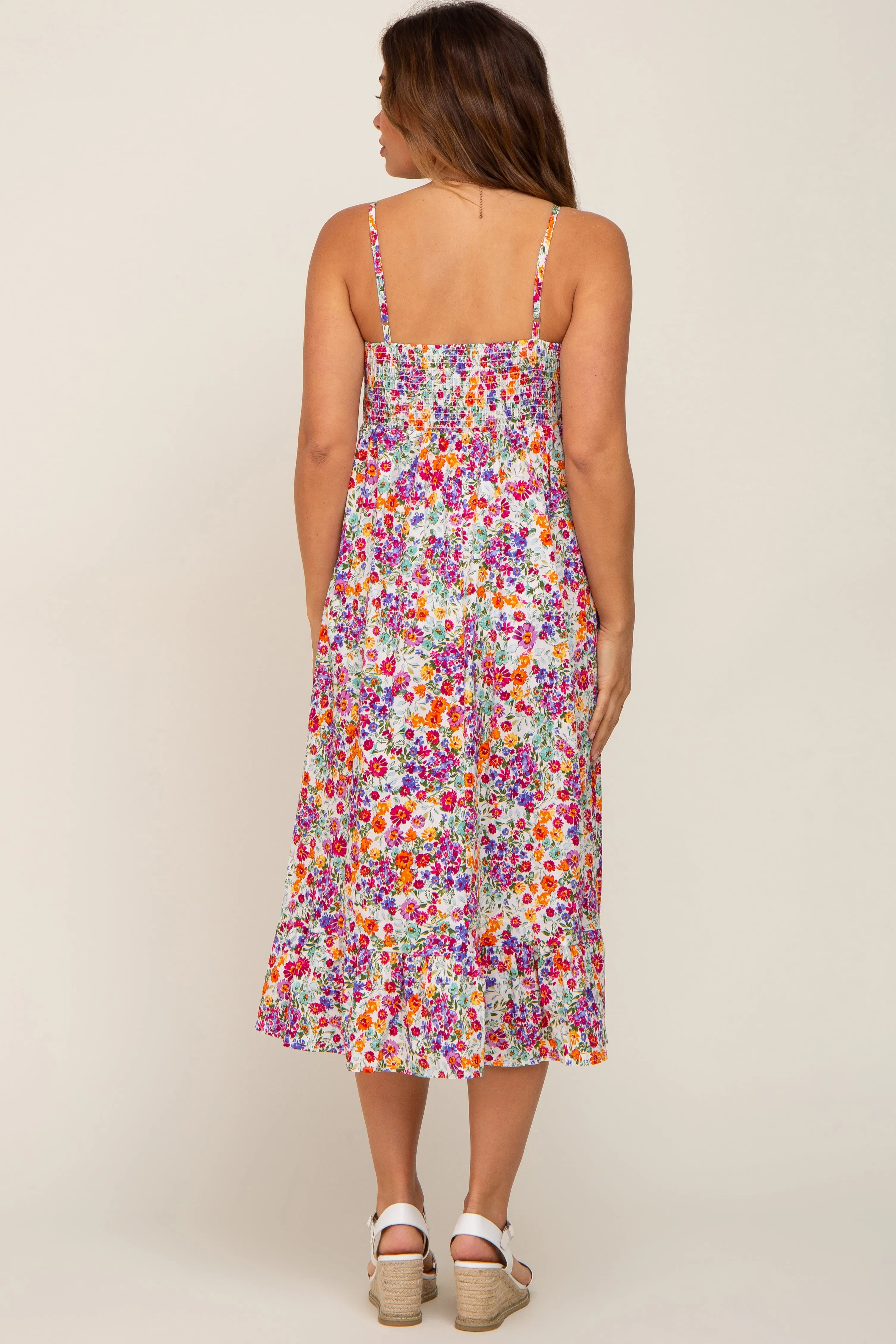 Fuchsia Floral Smocked Maternity Midi Dress sold by Pinkblush product image thumbnail 3