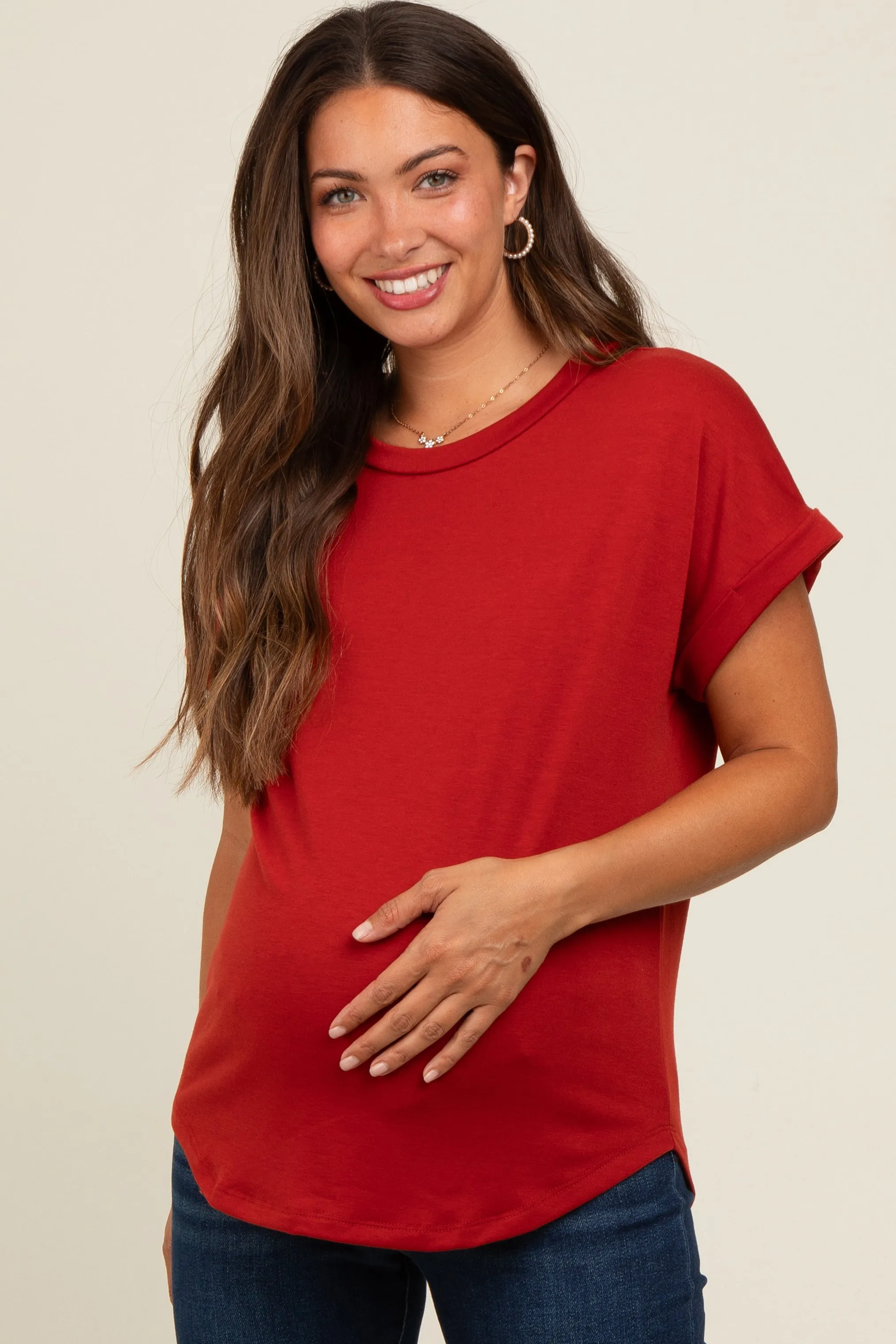 Rust Cuff Sleeve Maternity Top sold by Pinkblush product image thumbnail 2