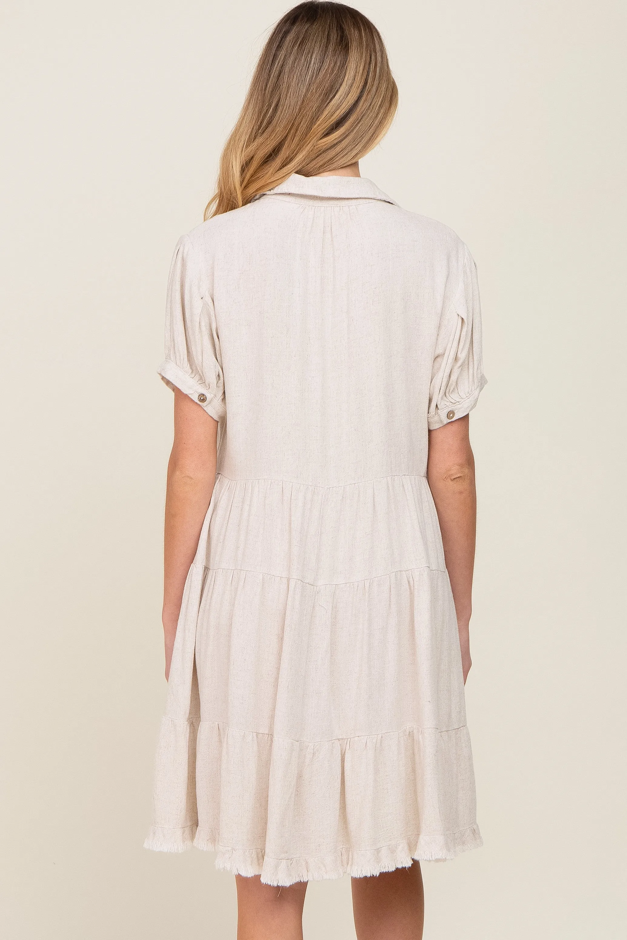 Cream Tiered Collared Linen Maternity Dress sold by Pinkblush product image thumbnail 3