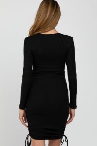 Black Ribbed Long Sleeve Ruched Maternity Dress sold by Pinkblush