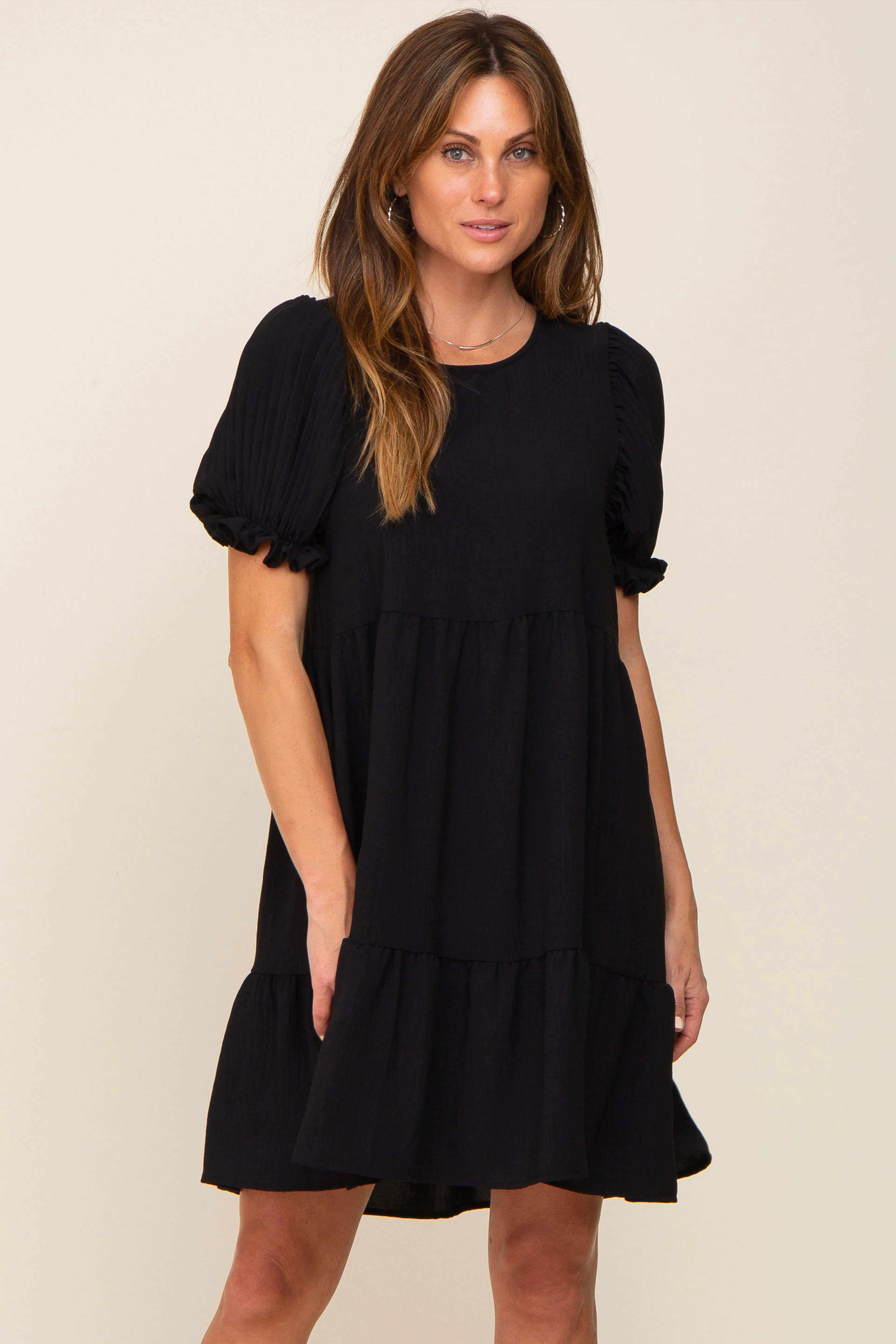 Black Tiered Puff Sleeve Maternity Dress sold by Pinkblush product image thumbnail 5