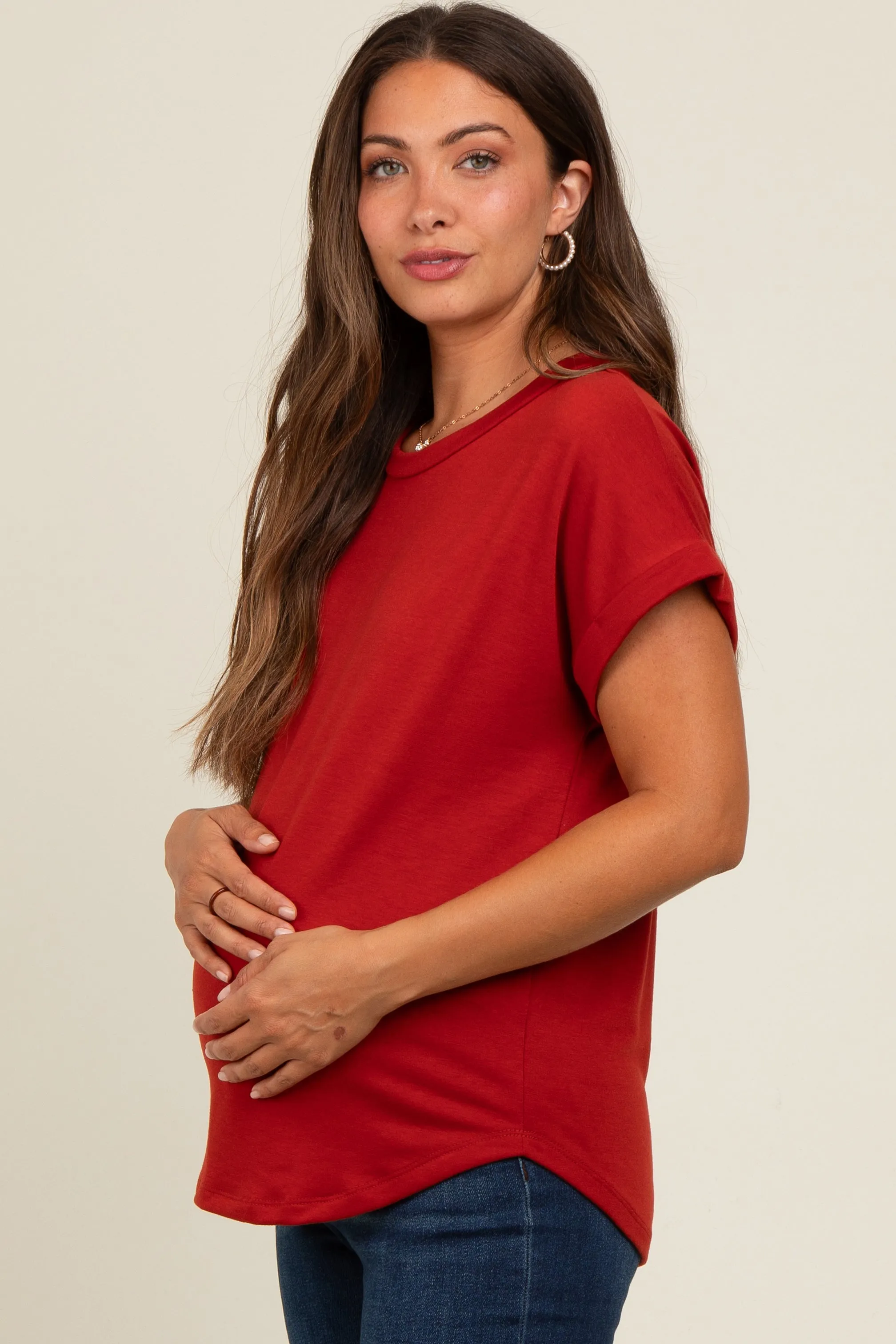 Rust Cuff Sleeve Maternity Top sold by Pinkblush product image thumbnail 3