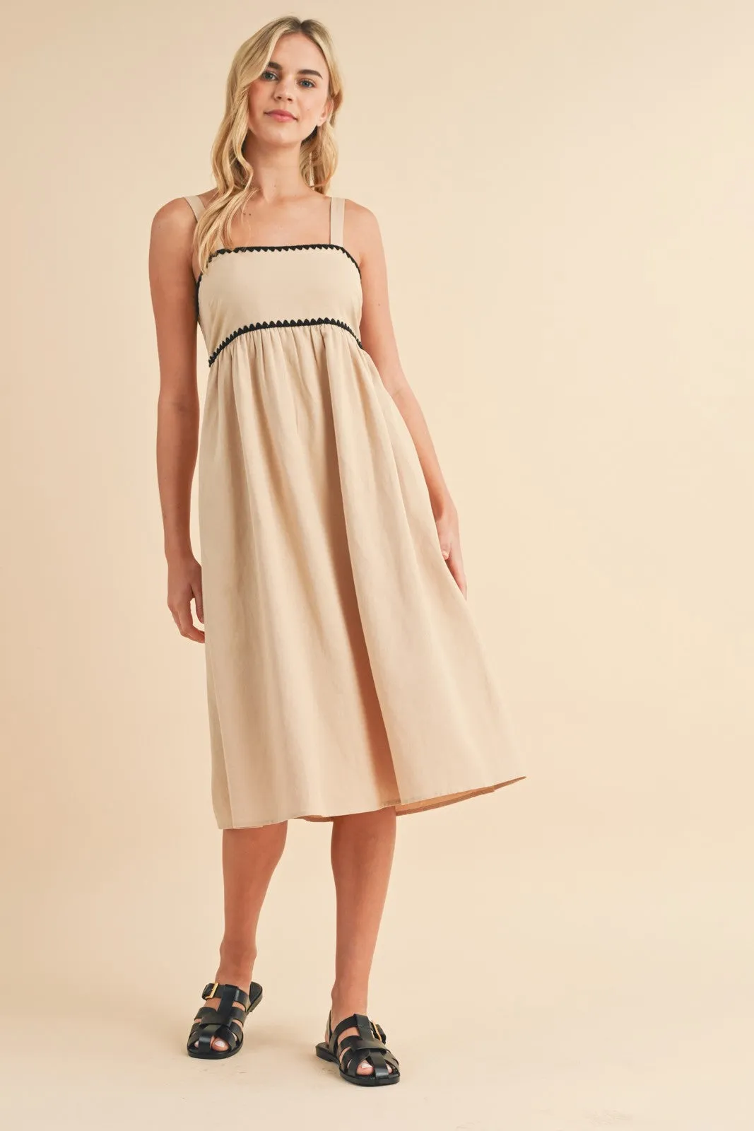 Beige Contrast Trim Midi Dress sold by Pinkblush product image thumbnail 5
