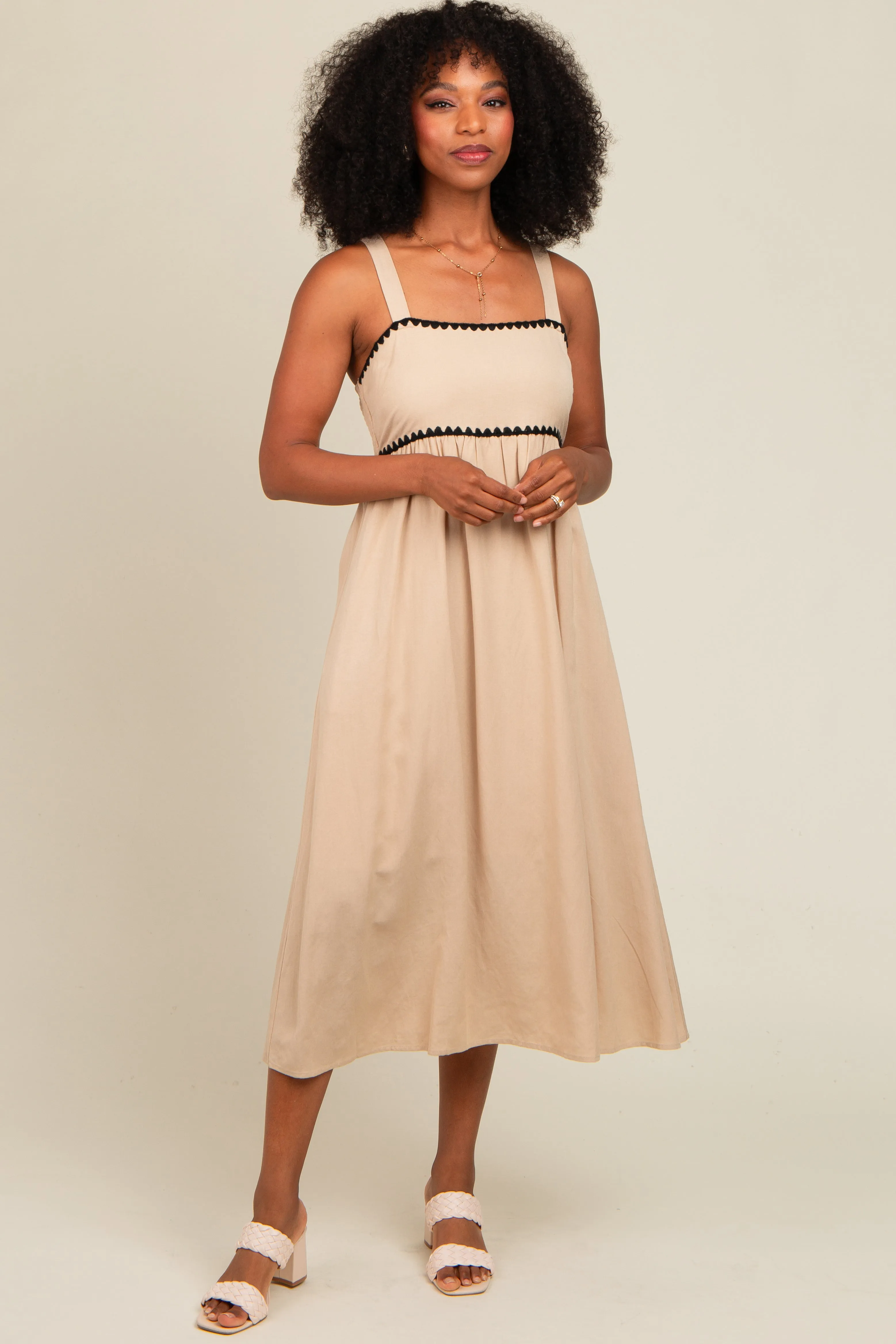 Beige Contrast Trim Midi Dress sold by Pinkblush product image thumbnail 2